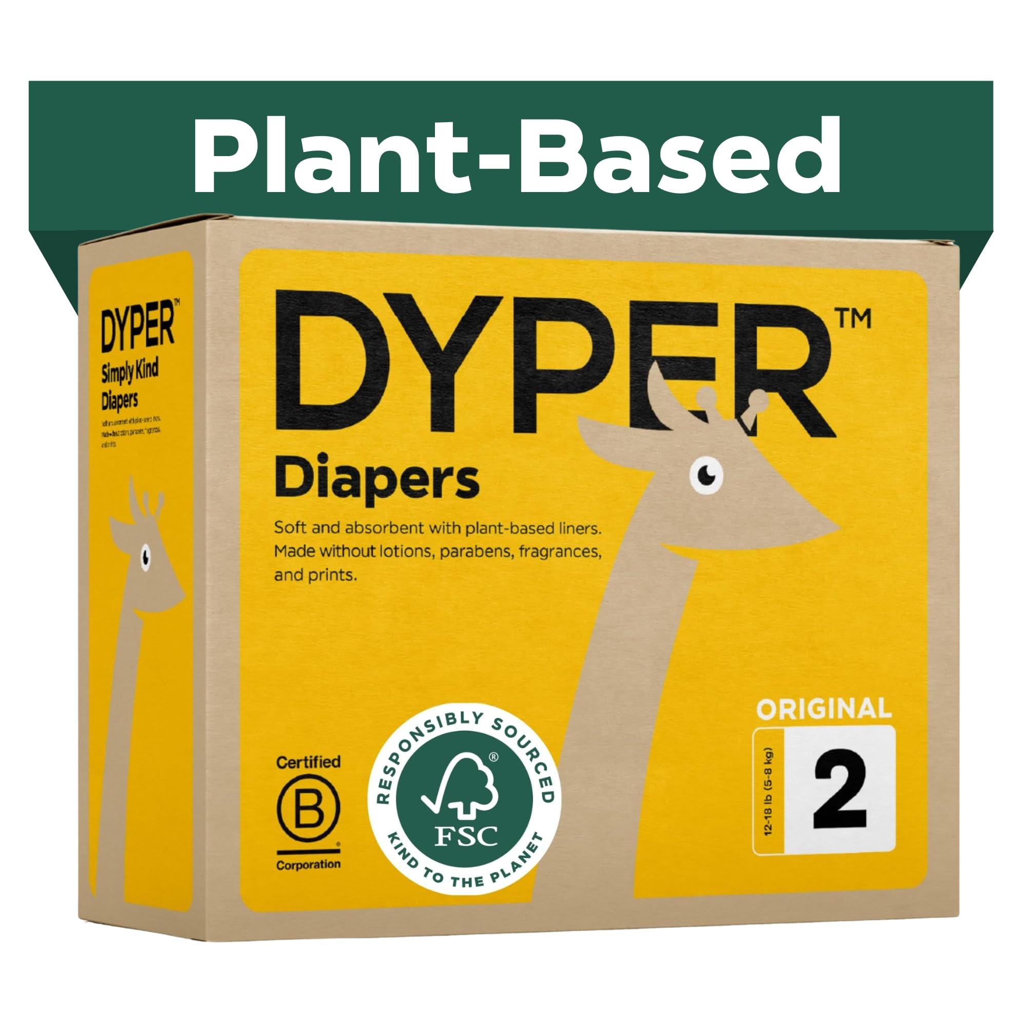 DYPER Size 2 Baby Diapers - Hypoallergenic, Plant-Based & Unscented for Sensitive Skin | Eco-Friendly Cloth Alternative | Day & Night Protection | Perfect for Newborns, Infants & Toddlers | Home, Travel & Daycare Use