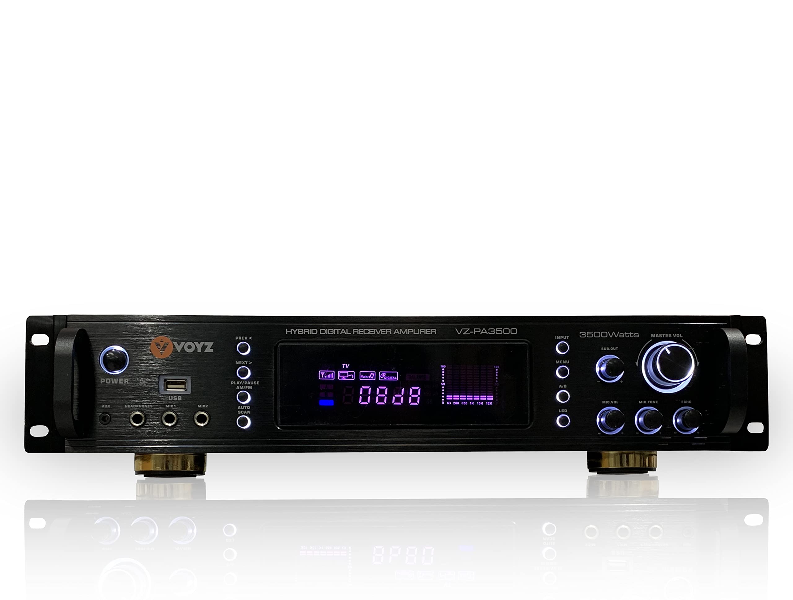 VOYZ Wireless Bluetooth Digital Home Stereo Amplifier - 3500W Hybrid Multi-Channel Power Amplifier w/ AM/FM Radio, MP3/USB, AUX, RCA, Karaoke Mic & Remote - Perfect for Home Theater, Karaoke Parties & Music Streaming