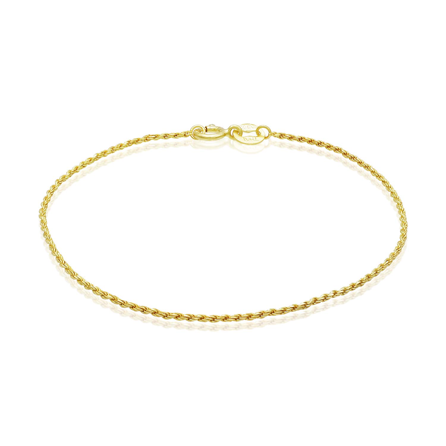 925 Sterling Silver 1mm Italy Rope Chain Anklet for Women & Girls - Adjustable 9