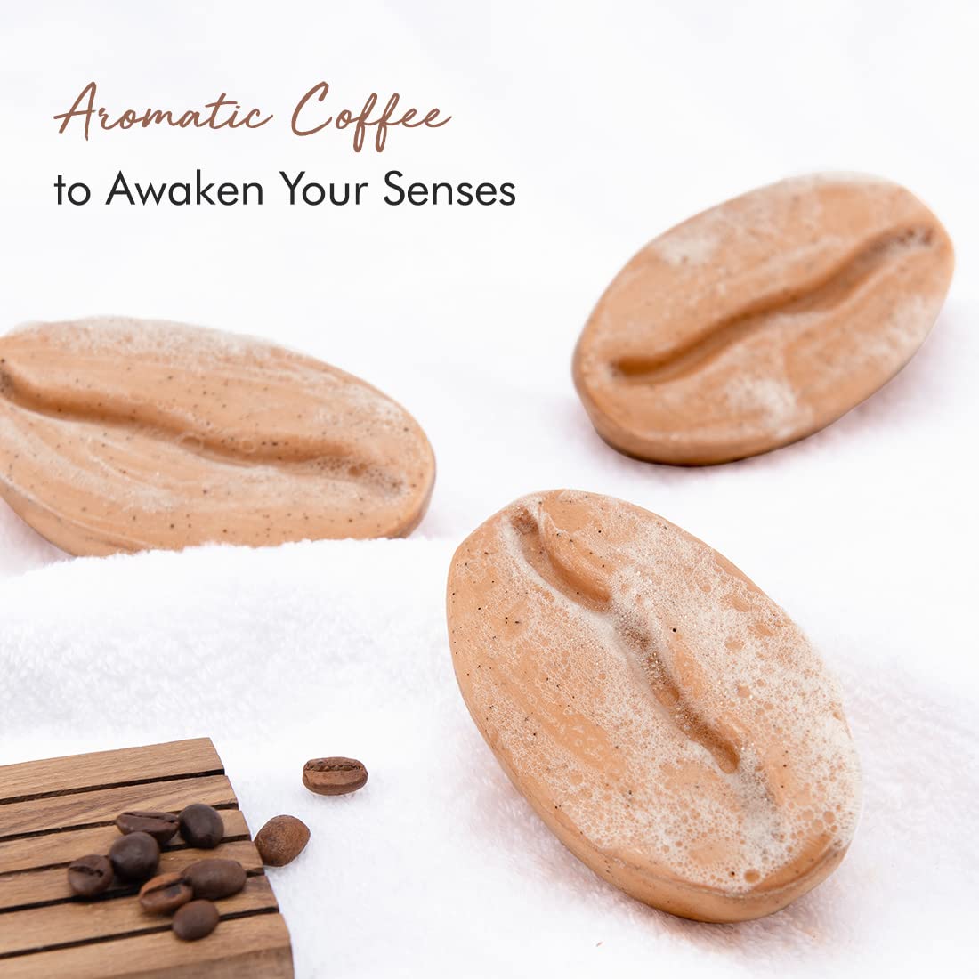 mCaffeine Coffee & Almond Milk Exfoliating Soap - Tan Removal, Skin Polishing & Moisturizing - Caramel Scented Bean Shaped Bath Bar for Women & Men | Perfect for Daily Skincare Routine & Post-Sun Tan Removal