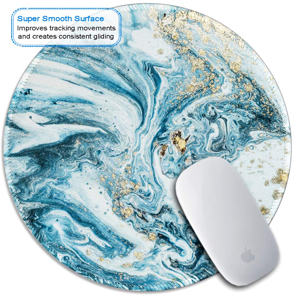 BOSOBO Blue Ocean Art Gaming Mouse Pad - Non-Slip Rubber Base, Stitched Edges, Waterproof & Extra Thick Round Mouse Mat for PC, Laptop, Computer - Perfect for Office Work, Gaming & Graphic Design