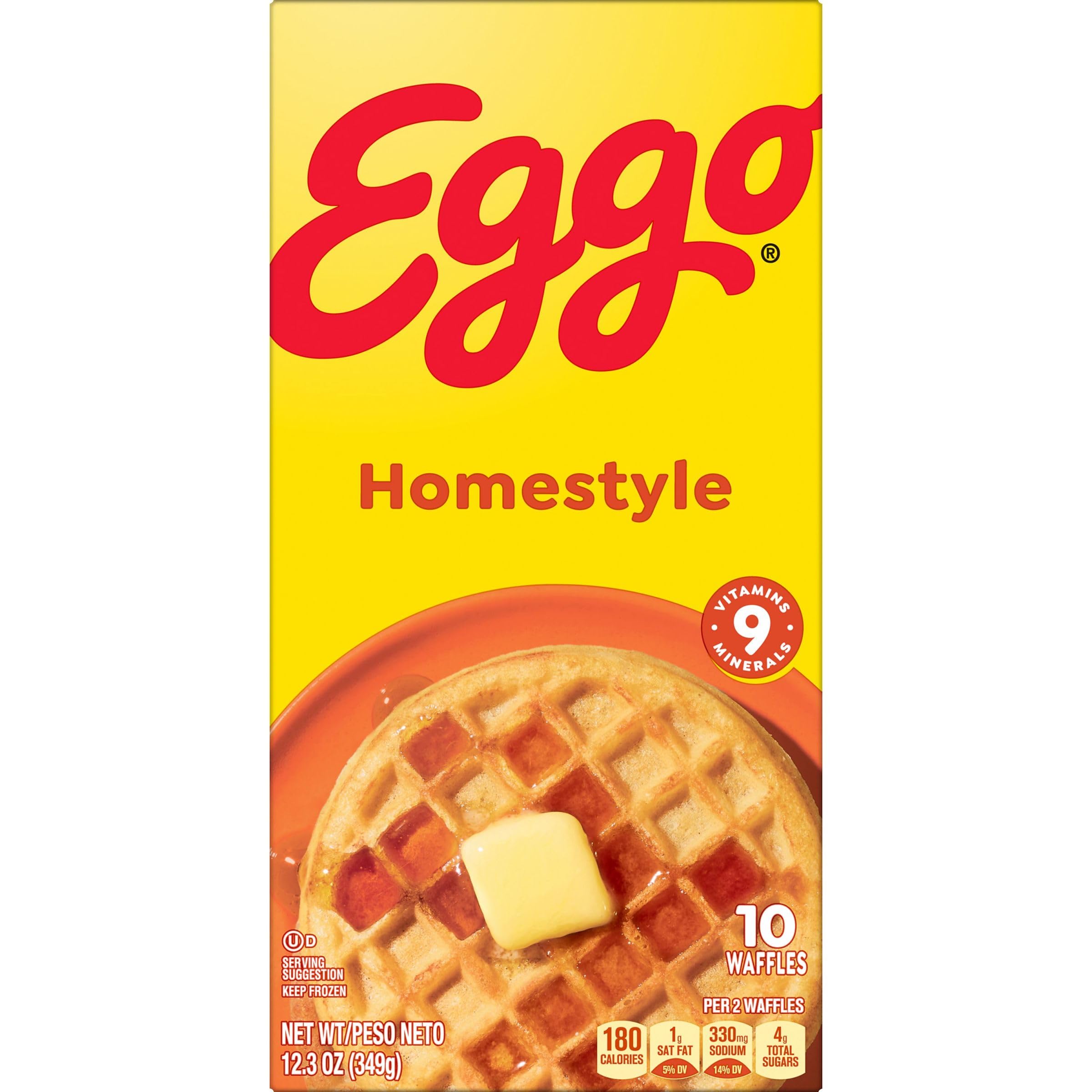 Eggo Homestyle Frozen Waffles - Original Flavor, 10 Count (12.3oz) - Quick Breakfast Food for Busy Mornings, School Lunches & Family Breakfasts