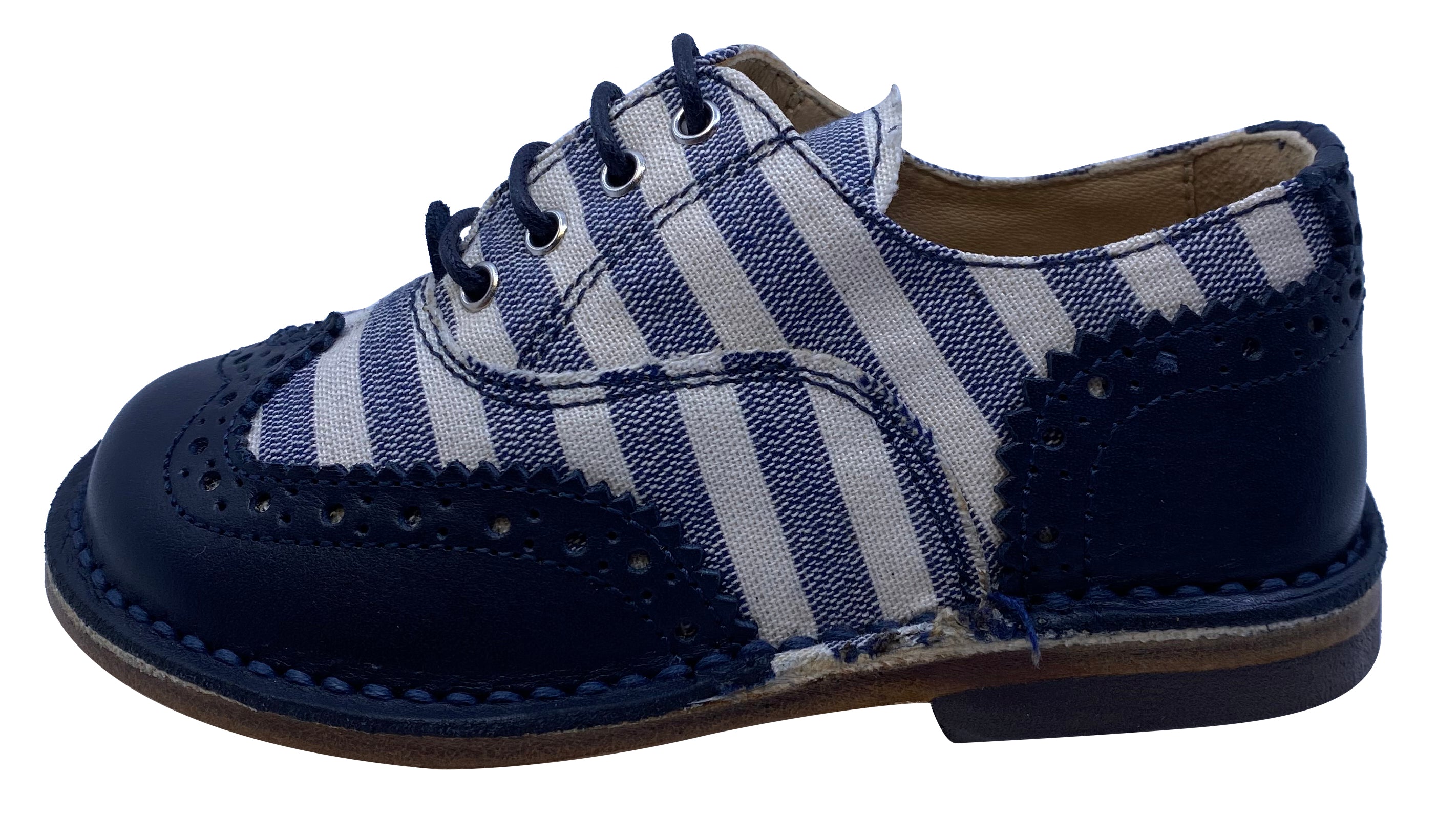 Eureka Boys' Stripe Textile & Navy Genuine Leather Handcrafted Oxford Shoes - Classic School Uniform & Dressy Casual Wear for Boys