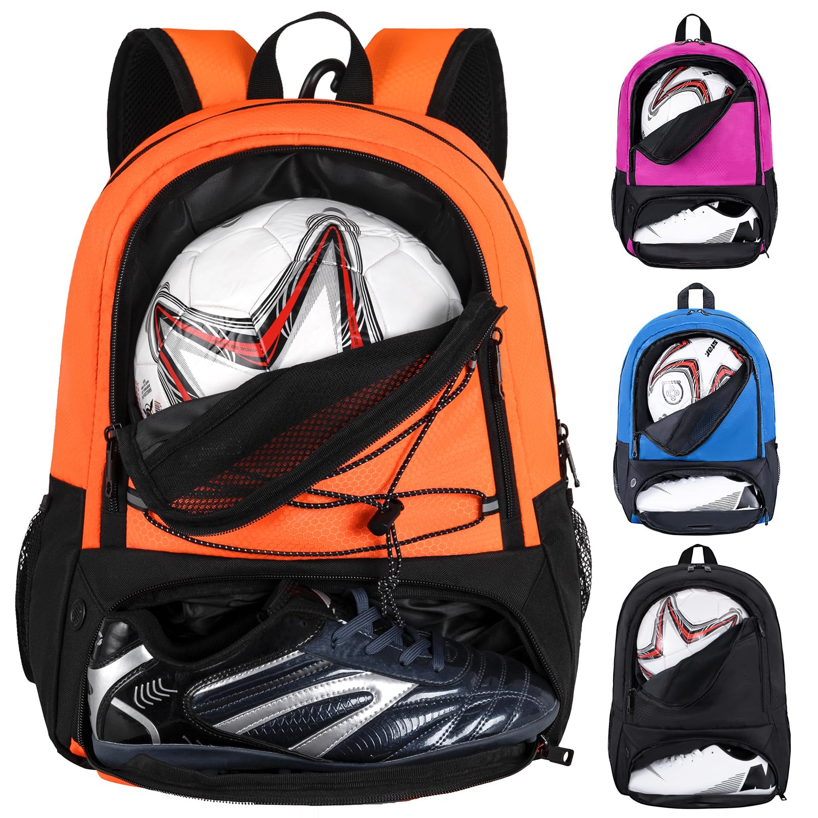 Himal Outdoors Soccer Backpack - Waterproof Sports Bag for Football, Volleyball & Handball with Separate Cleat & Ball Compartments | Perfect for Training, Games & Travel (Orange)