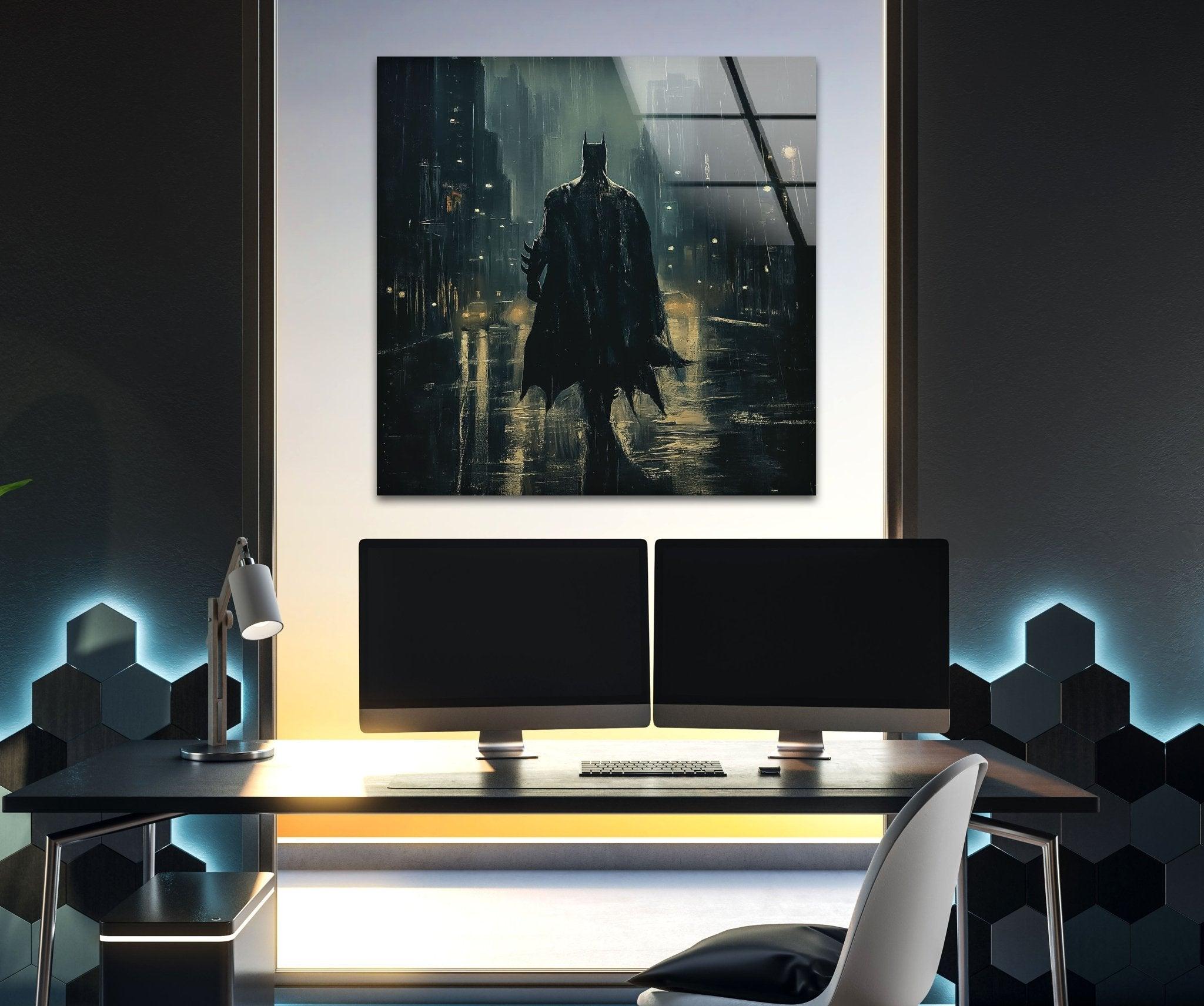 Batman Black Knight Stained Glass Wall Art - Gothic Superhero Decor for Home, Office & Man Cave