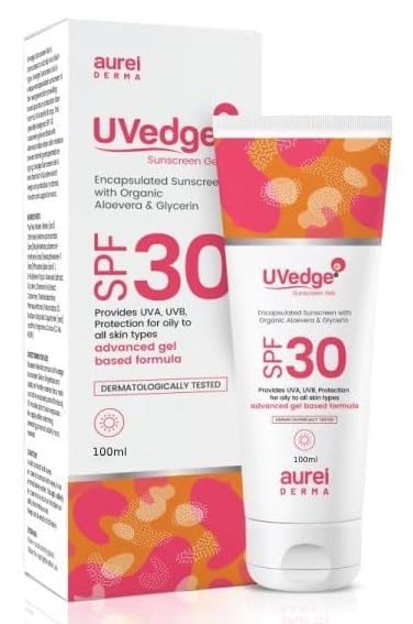 COSMOSHINE Uvedge Sunscreen Gel SPF 30 - Advanced Gel-Based Formula for Face & Body, 100g, Oil-Free, Non-Greasy, Suitable for All Skin Types (Sensitive, Dry, Oily) - Daily Sun Protection for Outdoor Activities, Beach, Swimming & Sports