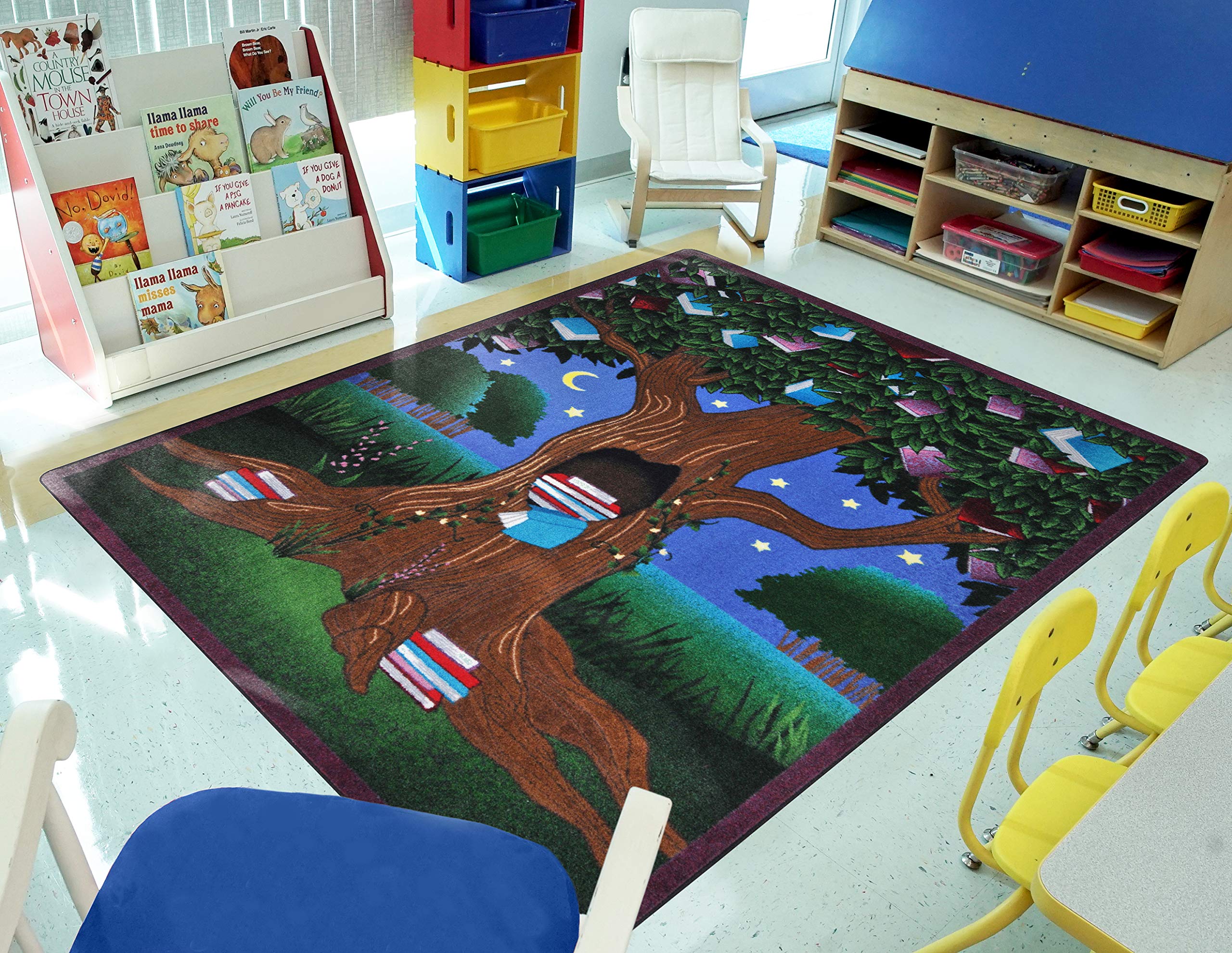 Joy Carpets Reading Tree Kids Rug - Colorful Educational Play Mat for Children's Room, Classroom & Playtime Learning Activities