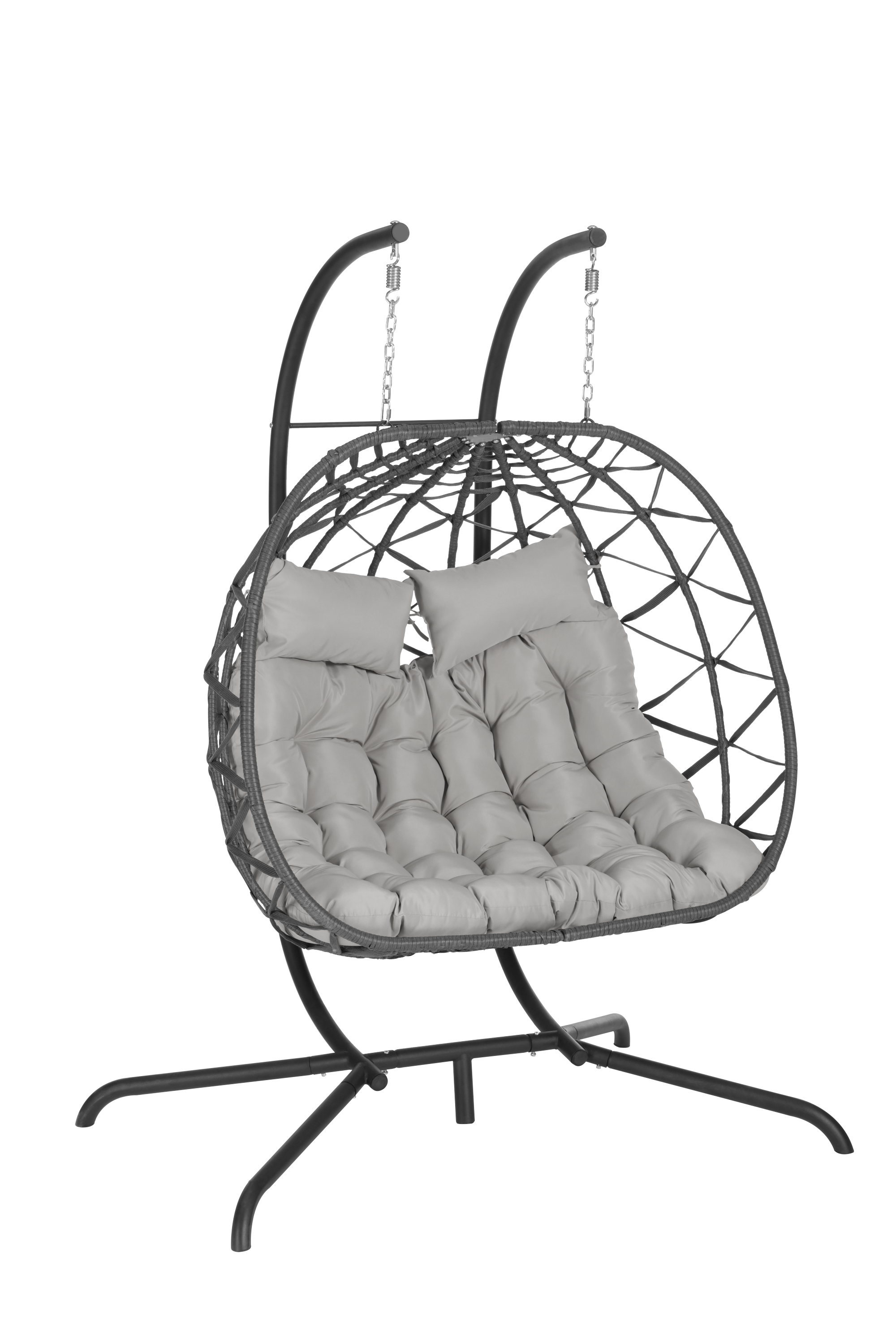 Double Egg Chair with Stand - Hanging Indoor/Outdoor Wicker Rattan Swing Chair with UV-Resistant Cushions (600 lbs Capacity) - Perfect for Bedroom, Balcony, Patio, Garden & Backyard Relaxation