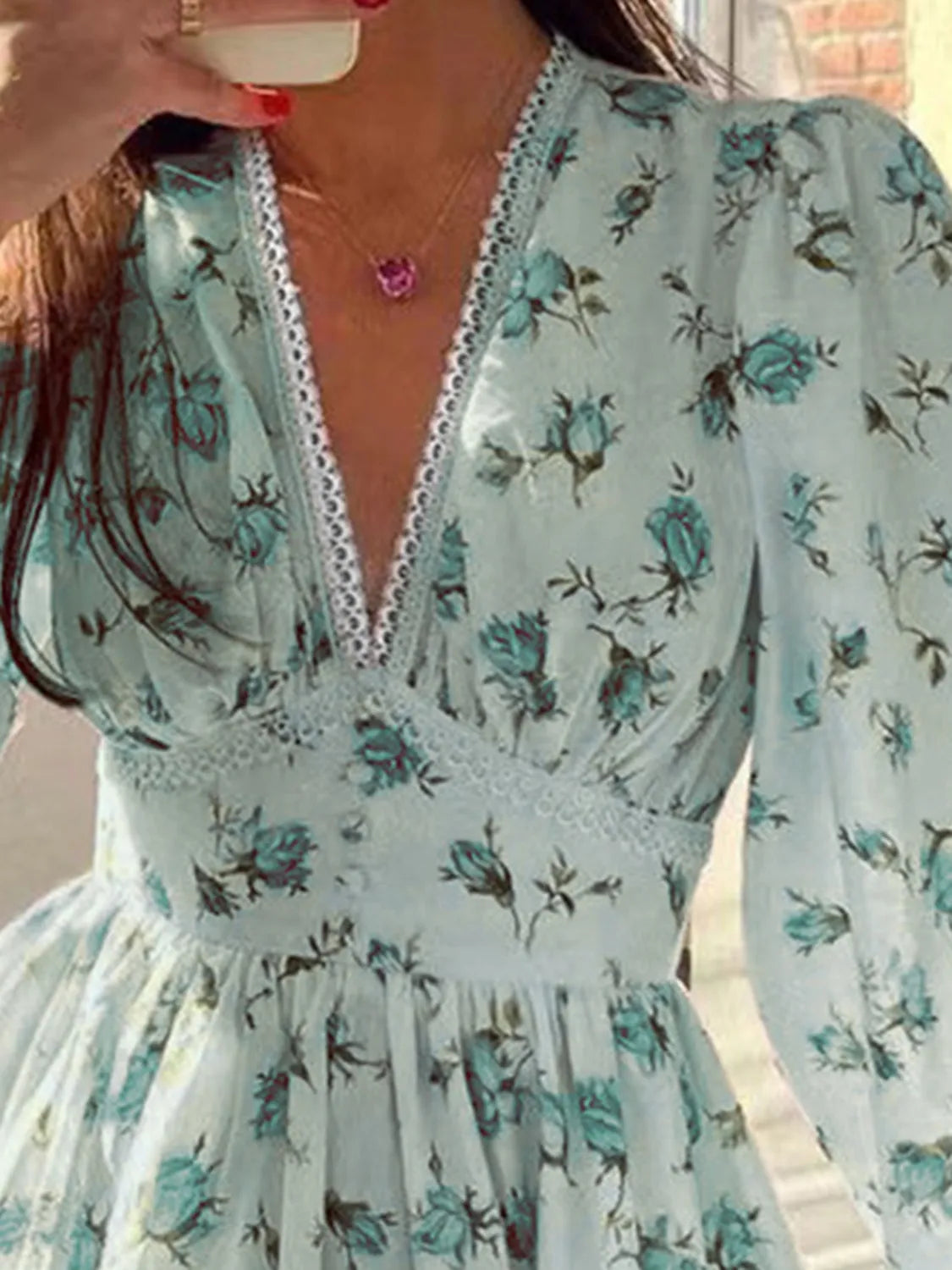 Floral Lace Balloon Sleeve Mini Dress for Women - Summer Boho Chic Party Dress for Beach, Wedding & Date Night
