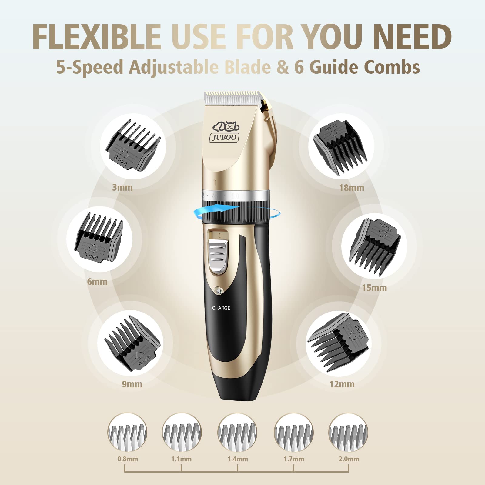 Professional Low Noise Rechargeable Cordless Dog & Cat Grooming Clippers Kit - Quiet Pet Hair Trimmer for Home Grooming, Travel & Professional Use