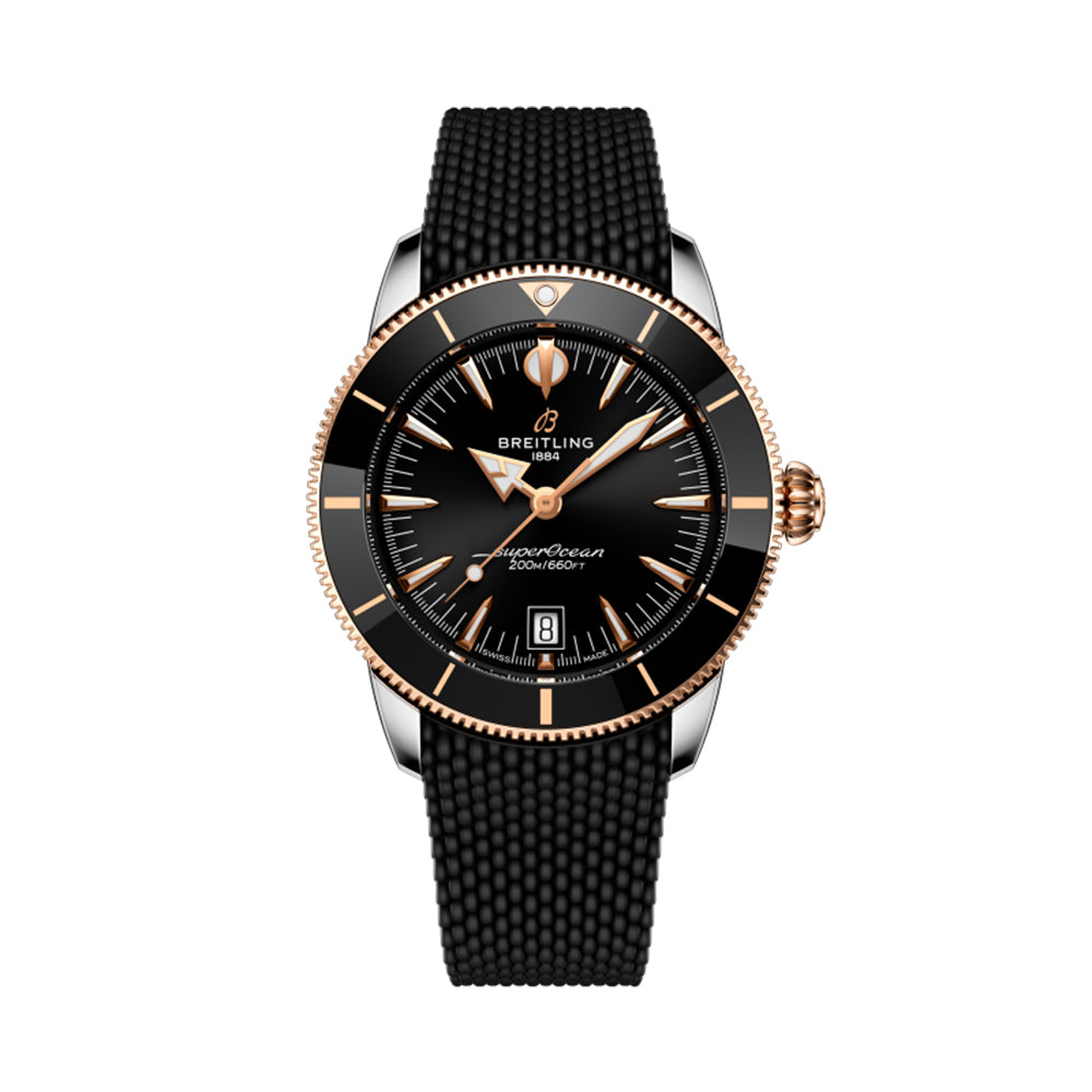 Superocean Heritage B31 Automatic Men's Watch - 42mm Steel & 18K Red Gold Case, Black Dial with Rubber Strap - Luxury Dive Watch for Swimming, Sailing & Formal Occasions
