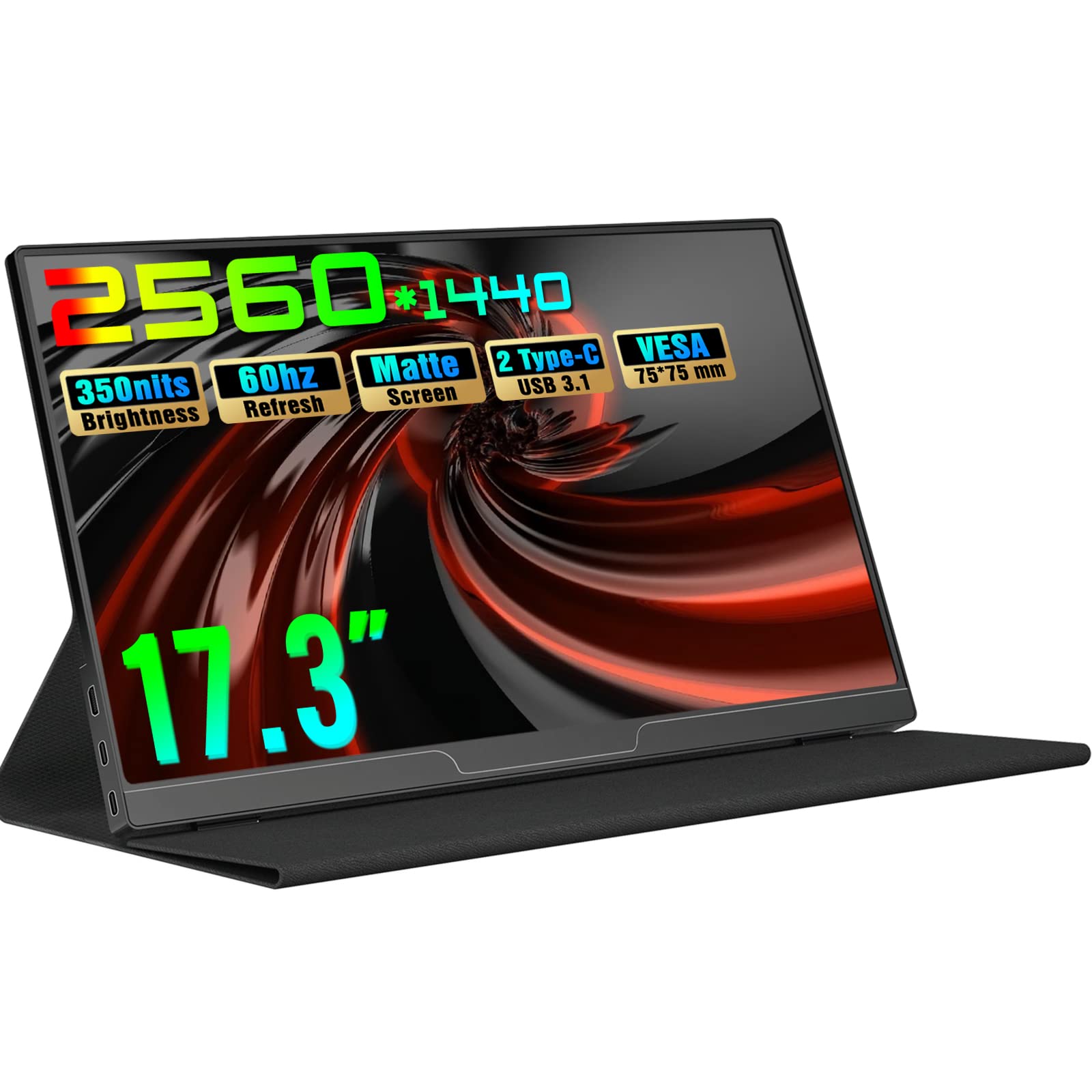 Bimawen 17.3 Inch 2K Portable Monitor for Laptop - Ultra Slim 1440p External Display, Compatible with Phone, Nintendo Switch, PC, MacBook, Raspberry Pi 4, PS3, PS4 - Perfect for Gaming, Work & Travel