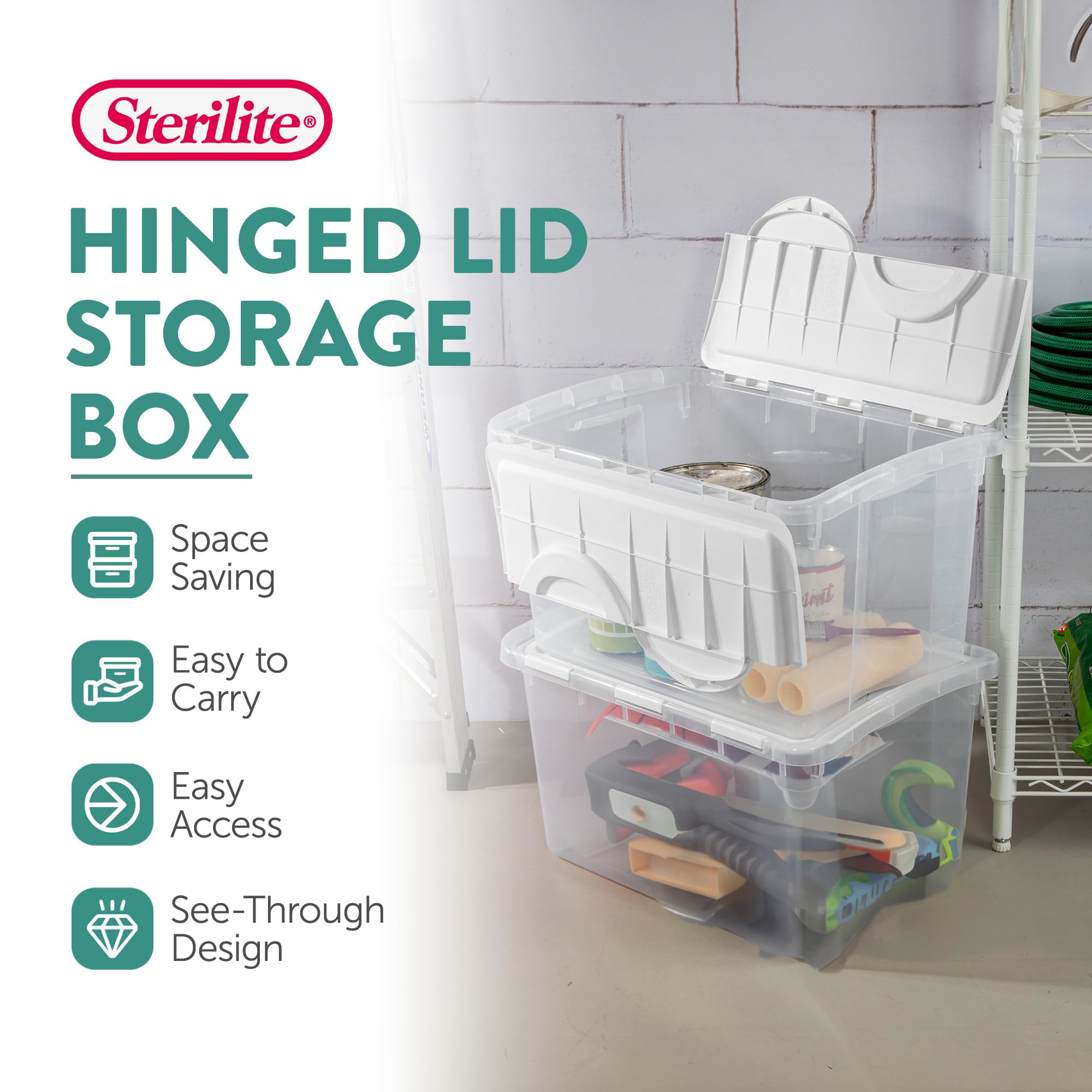 Sterilite 12-Pack Clear Plastic Storage Boxes with Hinged Lids - 4 Quart Stackable Organizing Bins for Home, Office & Closet Organization - Perfect for Toys, Crafts, Pantry & Garage Storage
