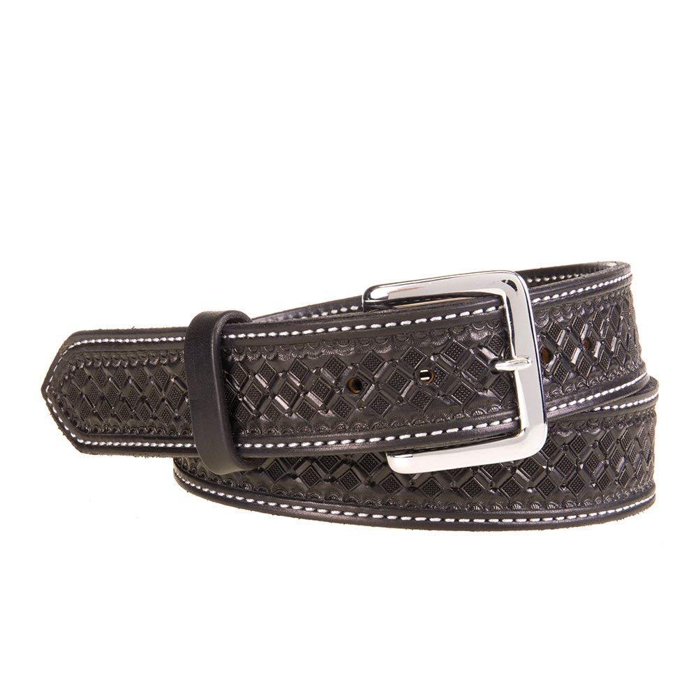Texas Saddlery Men's 1W14 Waffle Tooled Belt 46 Black - Genuine Leather Western Belt for Cowboy Boots & Jeans | Perfect for Rodeo, Ranch Work & Casual Wear