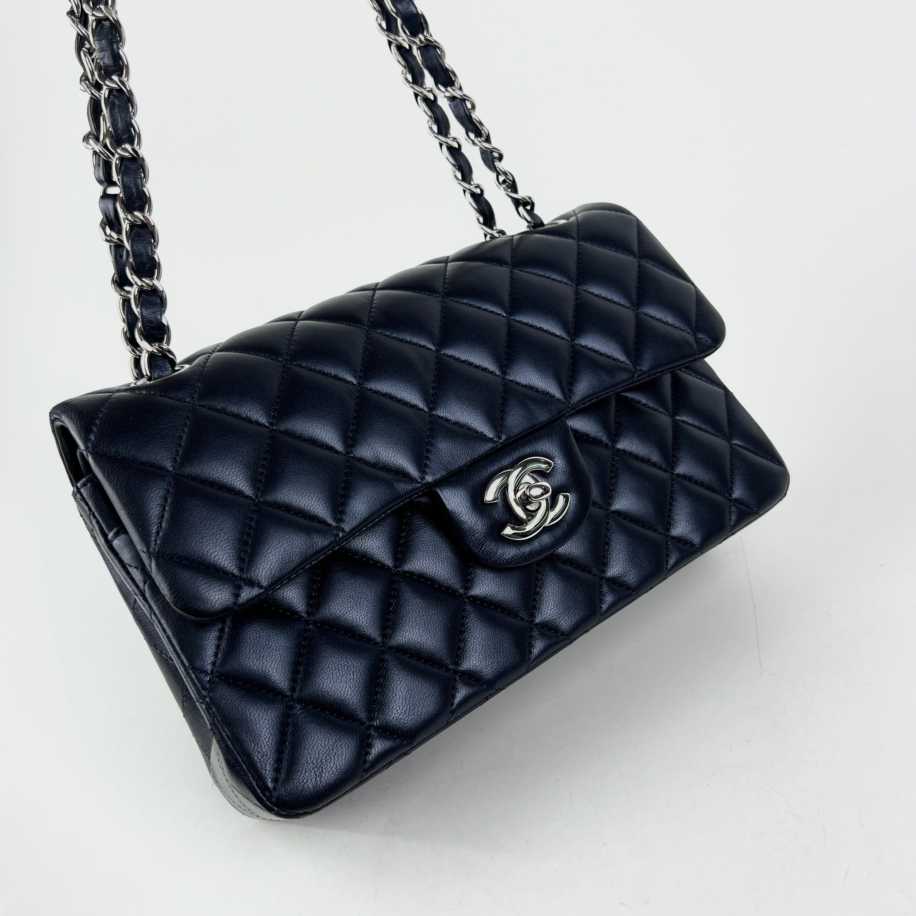 Chanel Small Double Classic Flap Bag in Metallic Navy Blue - Luxury Crossbody Purse for Women, Perfect for Evening Events & Date Nights