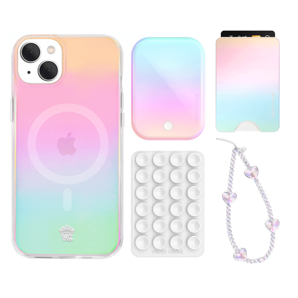 White Opal iPhone Case with Wallet Holder - Slim Protective Cover for iPhone 13/14/15 Pro Max - Perfect for Everyday Use & Travel Accessories