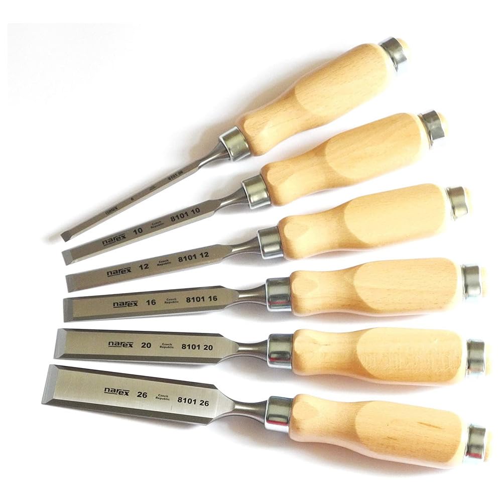 Premium 6-Piece Bevel Edge Chisel Set with Wooden Handles & Storage Case - Professional Woodworking Tools for Carving, Shaping & Fine Woodwork
