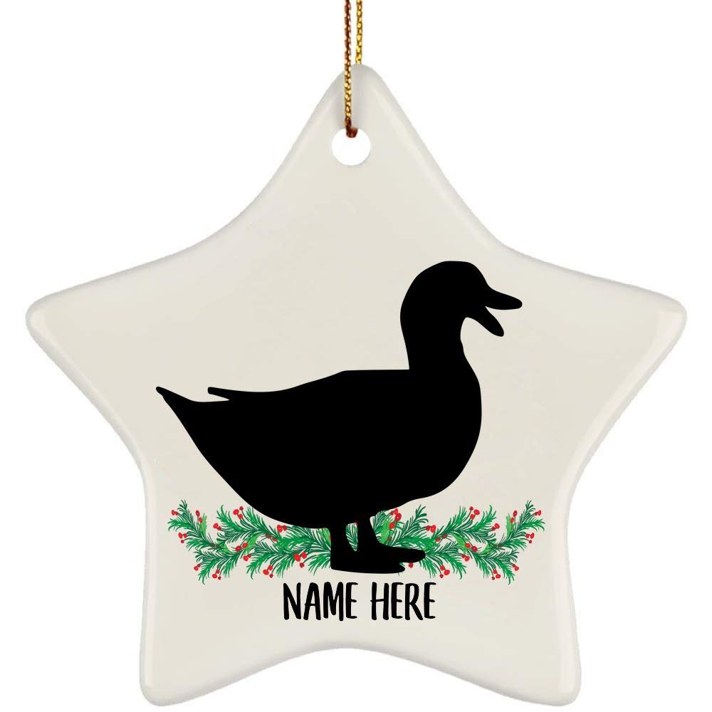 Funny Personalized Name Duck Silhouette Gifts for Animal Lovers - Custom Text Ceramic Star Christmas Tree Ornaments 2024 | Unique Holiday Decor for Home, Office & Gift Giving