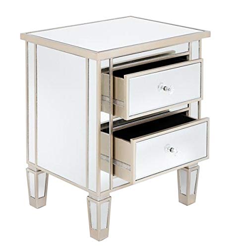 Modern Silver Rose Nightstand with 2 Drawers - Contemporary Mirrored Bedside Table for Bedroom, Living Room & Office - Anchor Recommendation