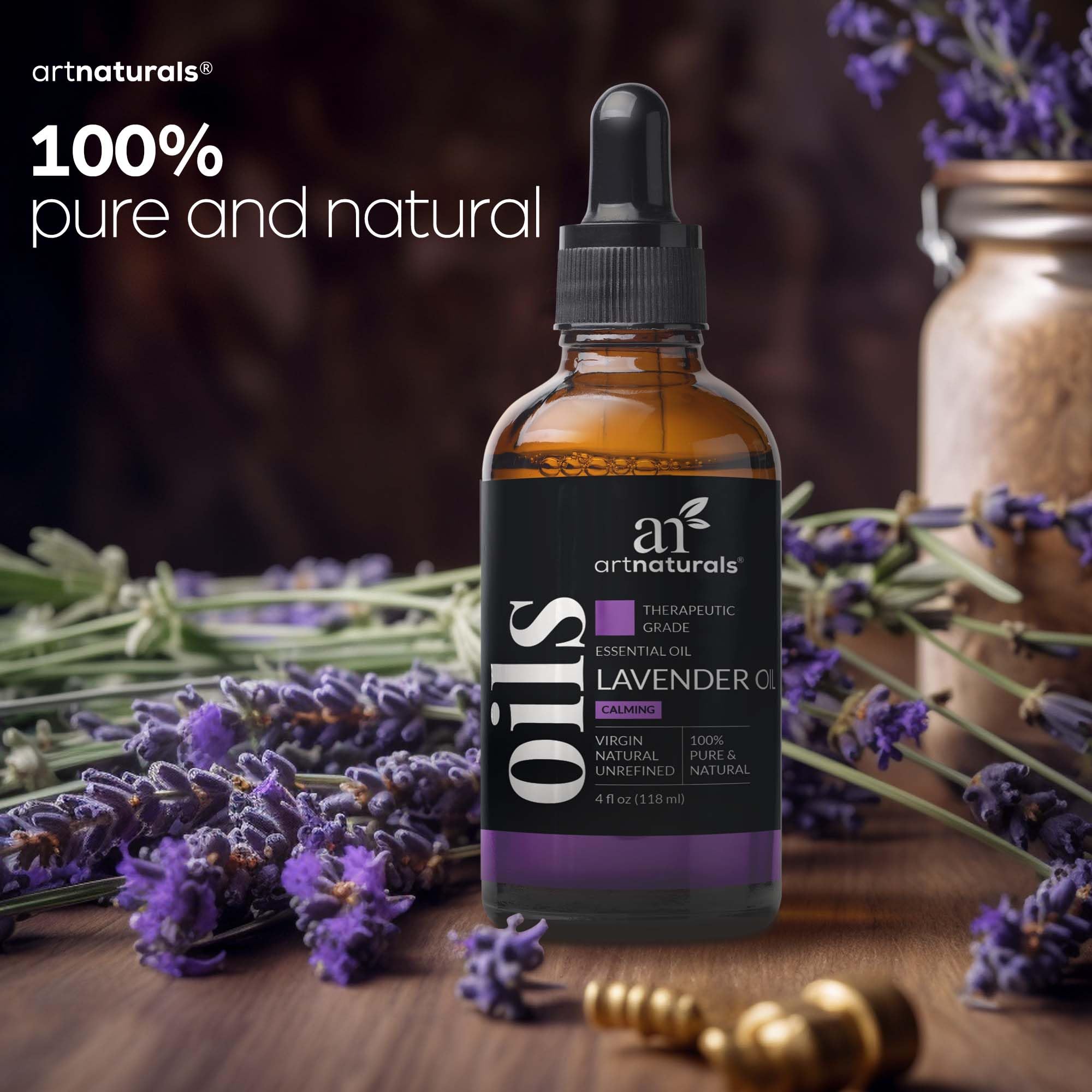 ArtNaturals 100% Pure Lavender Essential Oil - 4 Fl Oz (118ml) - Undiluted Therapeutic Grade Aromatherapy Oil for Relaxation, Skin Care & Hair Growth - Perfect for Diffusers, Massage & DIY Beauty Products