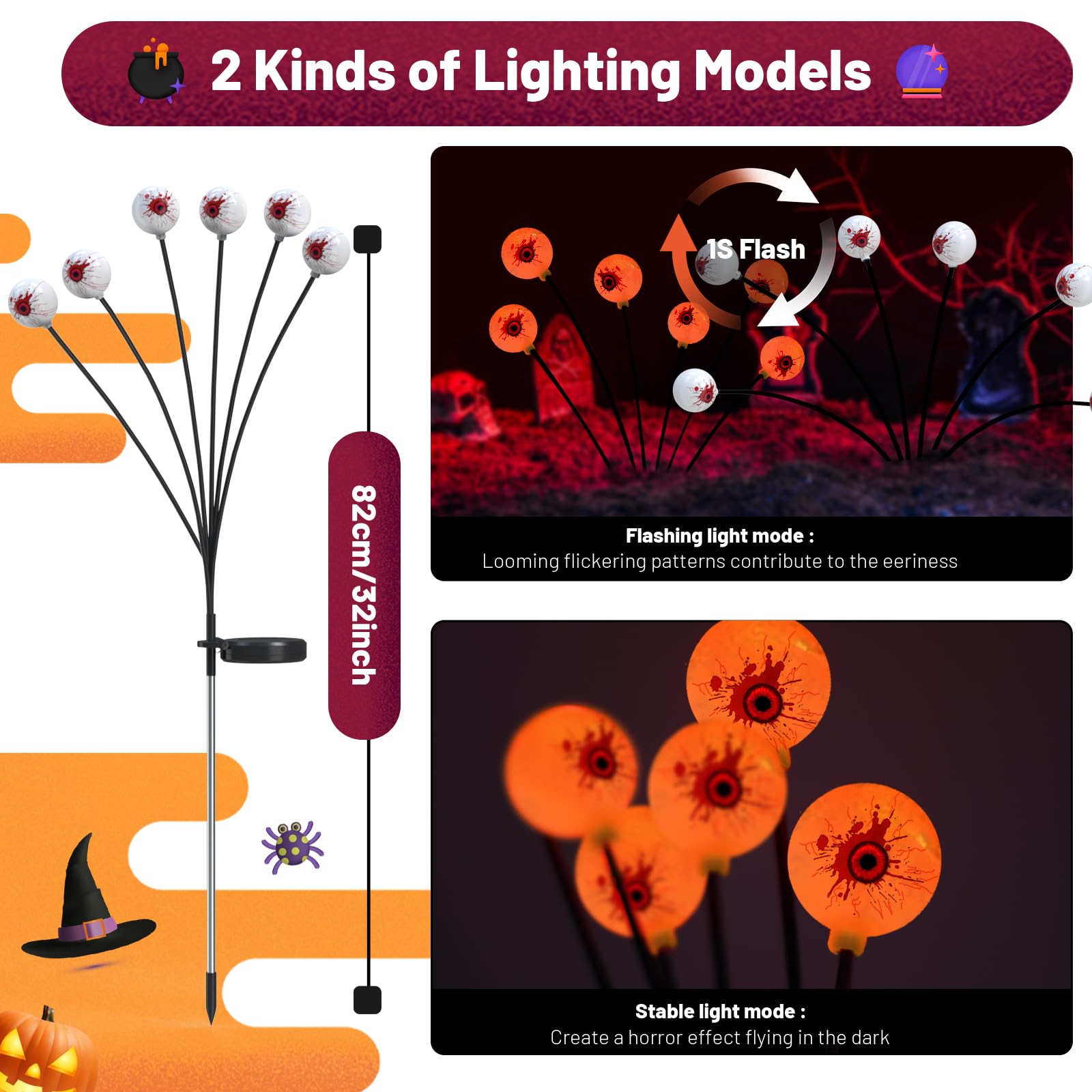 2 Pack 12 LED Scary Bleeding Eyeball Solar Lights - Waterproof Halloween Outdoor Decorations for Patio, Yard, Garden, Lawn & Party | Swaying Firefly Effect | Perfect for Spooky Halloween Night Decor