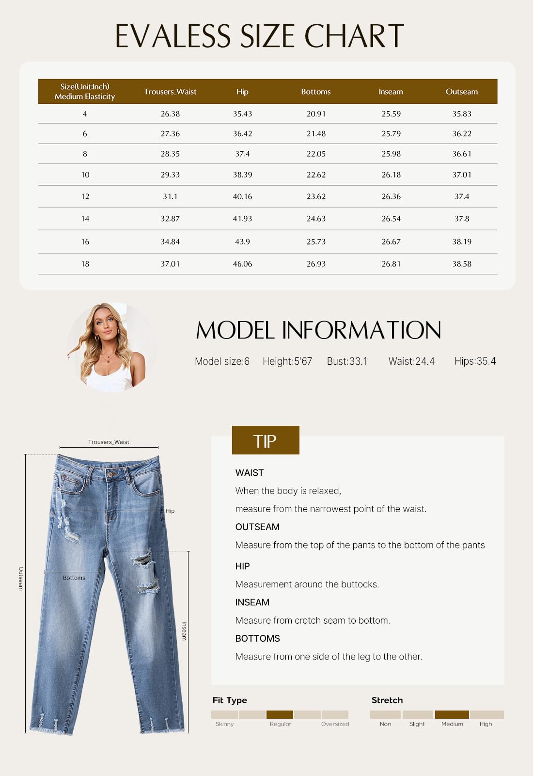 EVALESS Women's Mid Waist Stretch Ripped Distressed Jeans - Tummy Control Straight Leg Ankle Jeans for Women | Trendy 2025 Fashion | Perfect for Casual Outfits, Date Nights & Office Wear