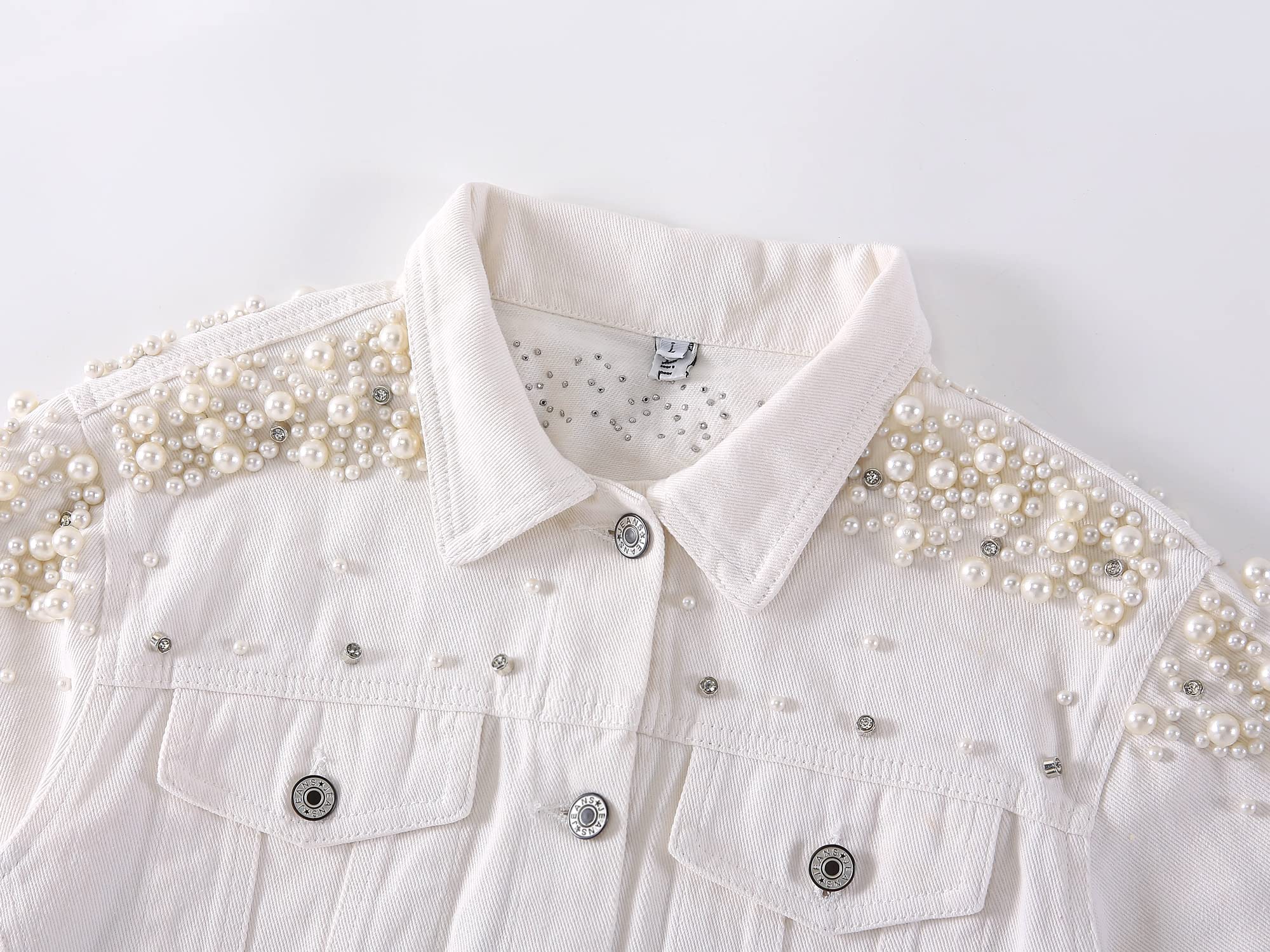 Kedera Women's Embroidered Rivet Pearl Denim Jacket - Stylish Short Jean Coat for Casual Outfits, Date Nights & Spring Layering