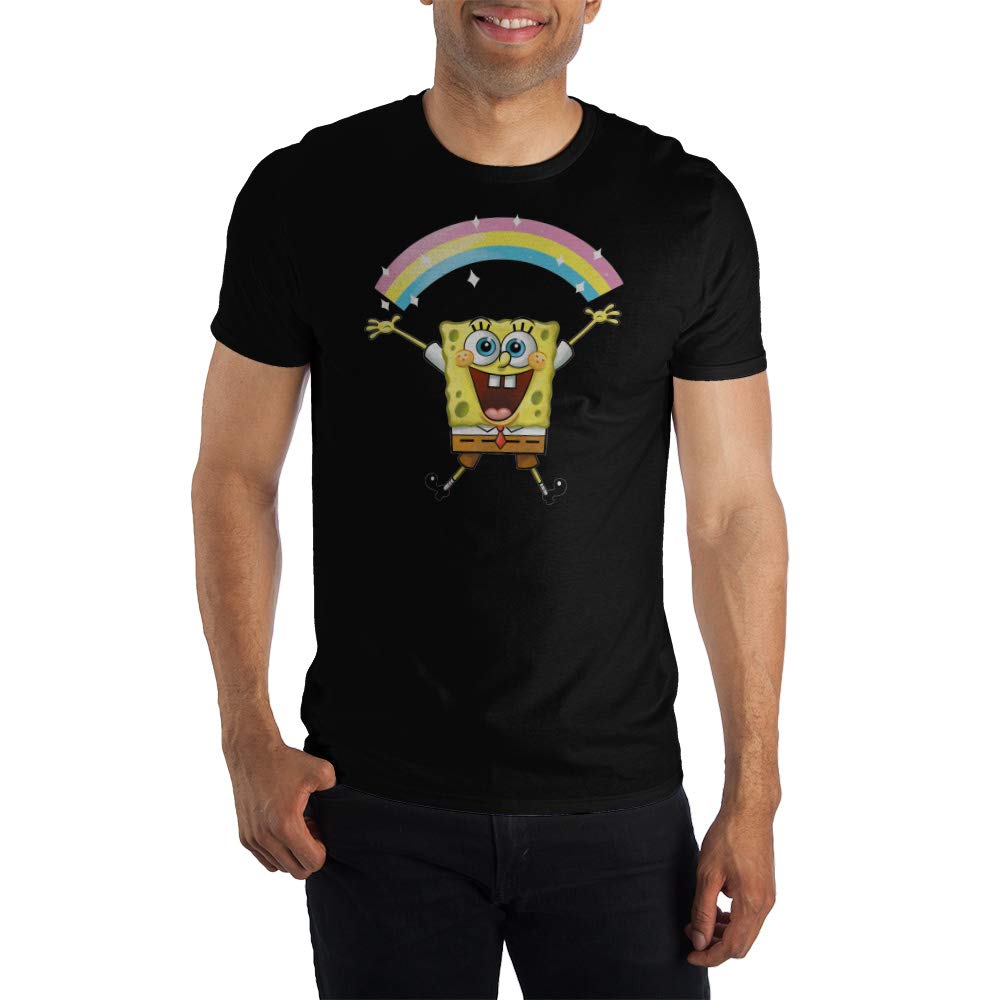 Spongebob Squarepants Rainbow Graphic Short-Sleeve T-Shirt for Men & Women - Fun Cartoon Tee for Casual Wear, Cosplay, and Gift Giving