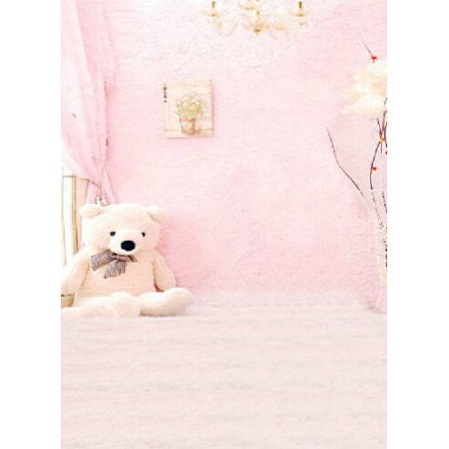 Pastel Pink Photography Backdrop 3x4m with White Bear - Baby Shower, Newborn Photo Shoot, Birthday Party Decor (Baby Design 1) | High Quality Vinyl Background for Professional Photography - CLEARANCE SALE
