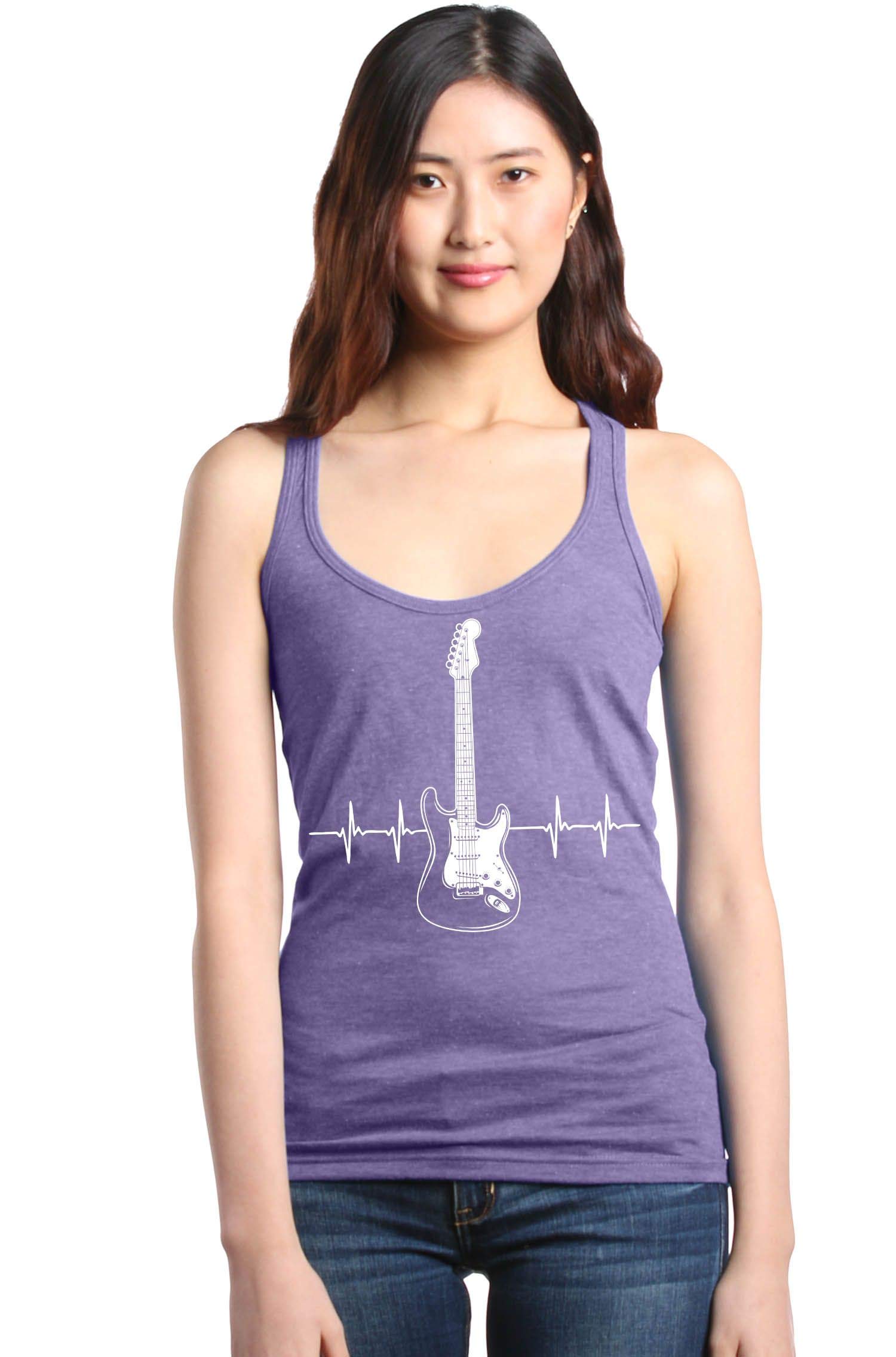 Shop4ever® Women's Slim Fit Racerback Tank Top - Electric Guitar Heartbeat Musician Design - Perfect for Concerts, Music Festivals & Casual Wear