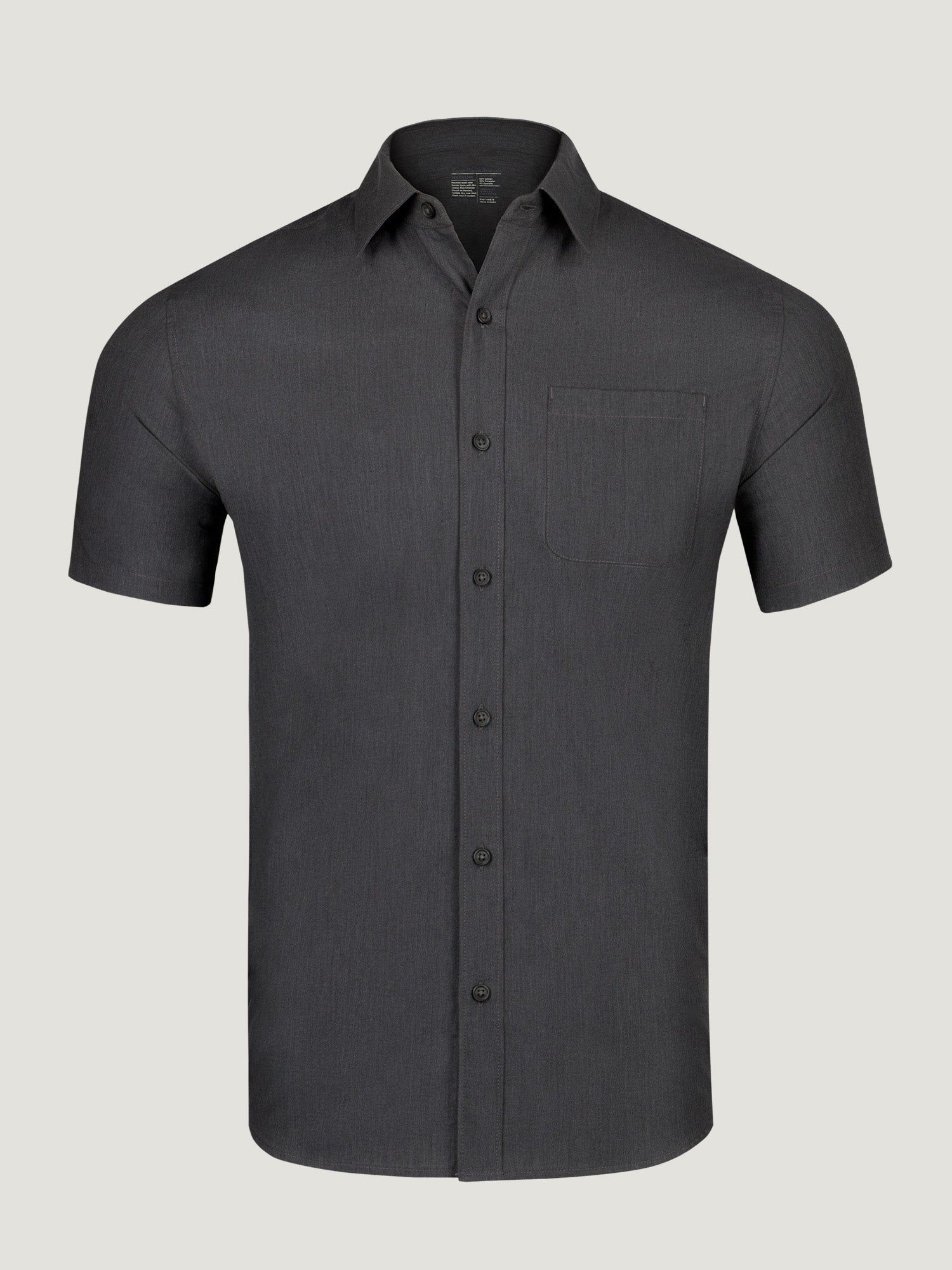 Men's Slim Fit Charcoal Short Sleeve Stretch Button Up Shirt - Casual Office Wear & Summer Outfits