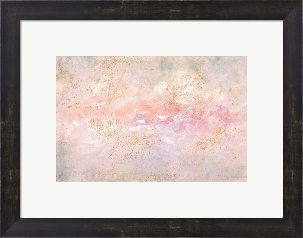 Through Fog Blush and Gold by Danhui NAI - Framed Art Print Wall Picture with Espresso Brown Frame, 19x15 Inches - Perfect for Living Room, Bedroom & Office Decor