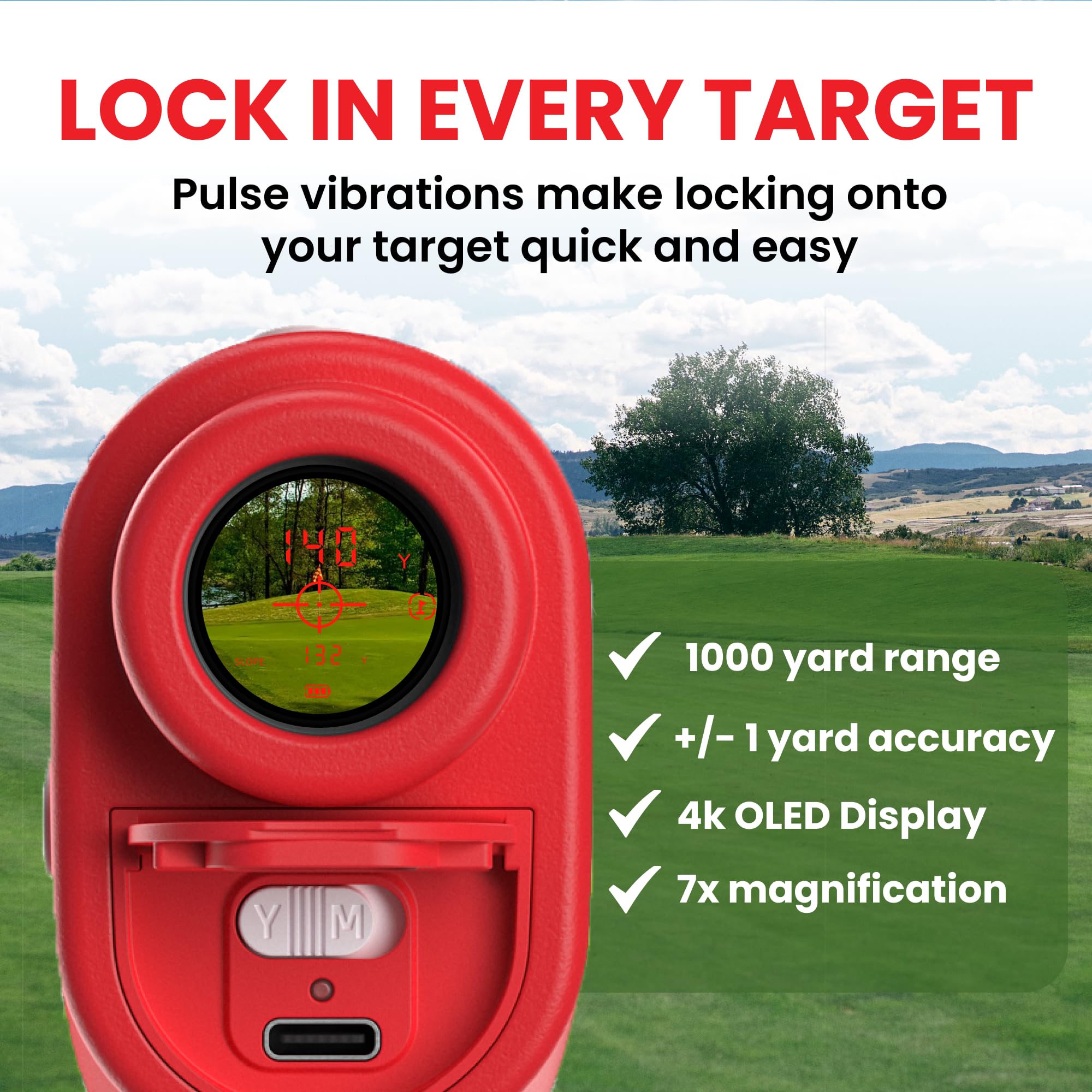 Pinned Prism Slope Golf Rangefinder - USB Rechargeable Laser Distance Finder with Slope Technology & Vibration Lock - Perfect Golf Accessory for Men & Women - Ideal for Course Play, Practice & Tournament Use