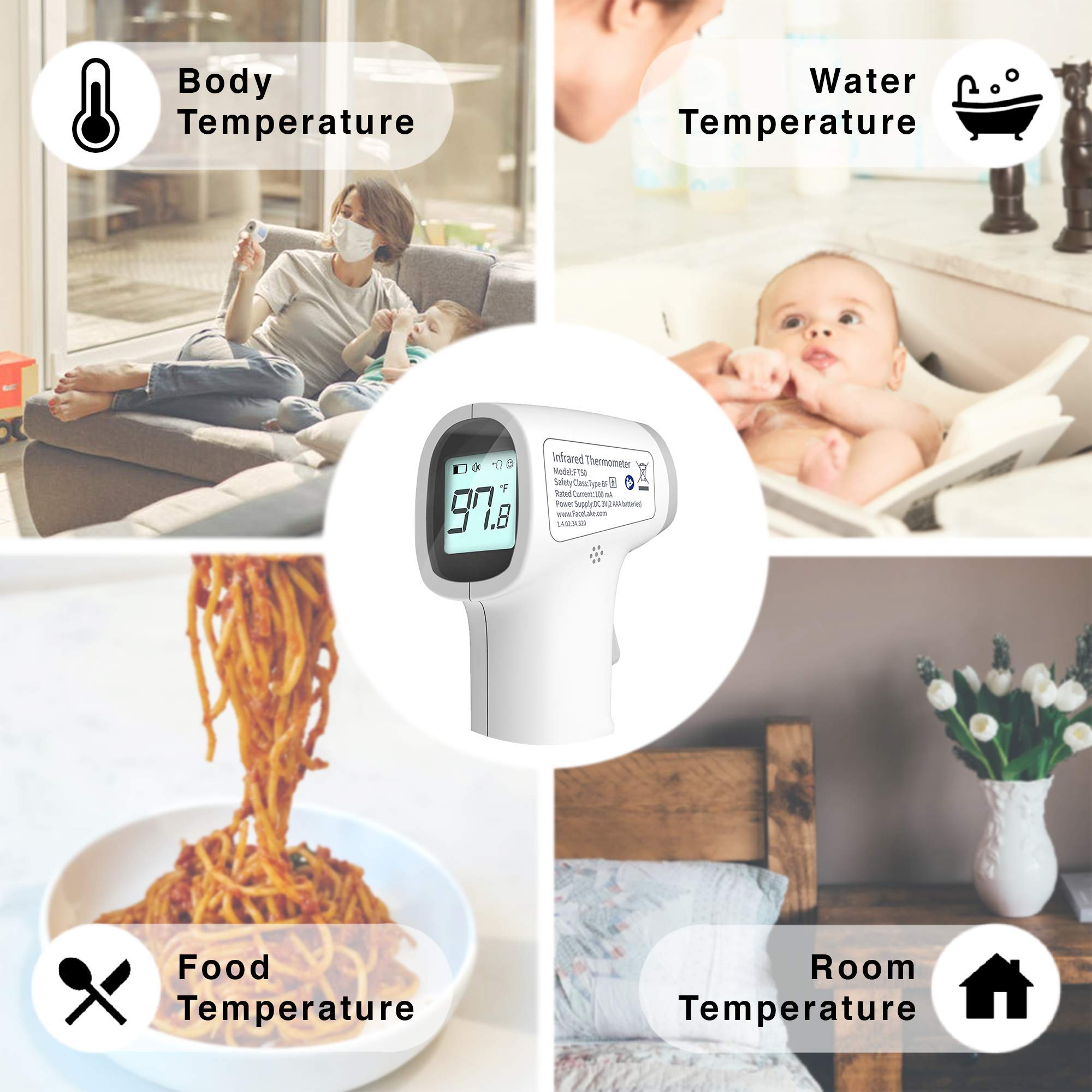 FT50 Non-Contact Infrared Thermometer - Digital Fever Monitor for Adults & Kids with LCD Display, Battery Included - Perfect for Home, Hospital, and Travel Use