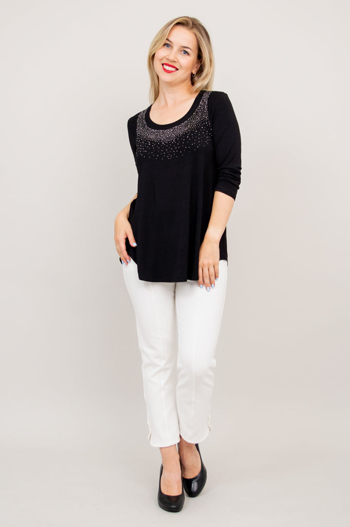 Jazz 3/4 Sleeve Top for Women - Black Diamond Print Bamboo Fabric - Perfect for Dance Classes & Casual Wear