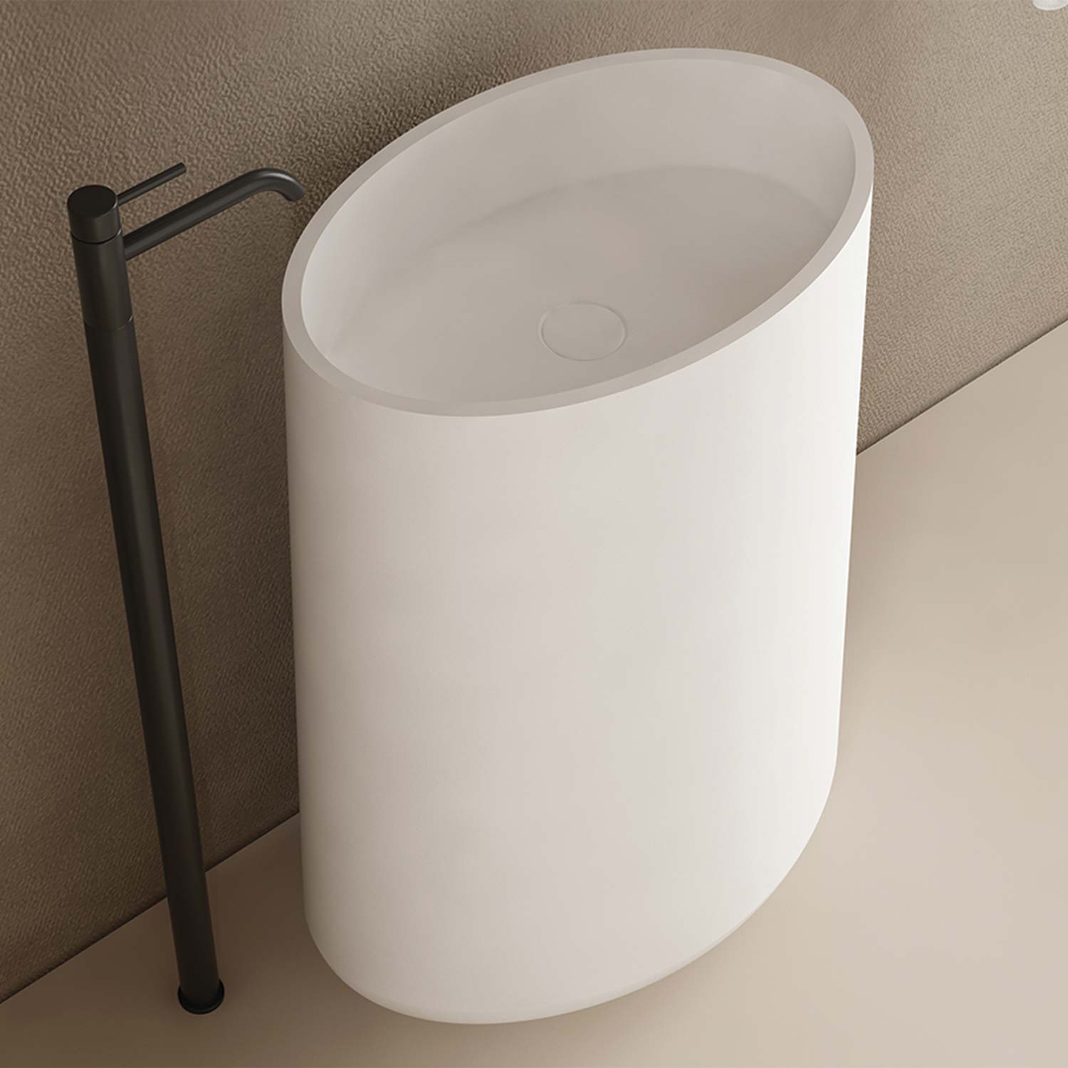DAX ELIPSE Matte Finish Pedestal Sink - Modern Bathroom Vanity Basin for Powder Room & Guest Bath | Durable Ceramic Design with Sleek Matte Coating