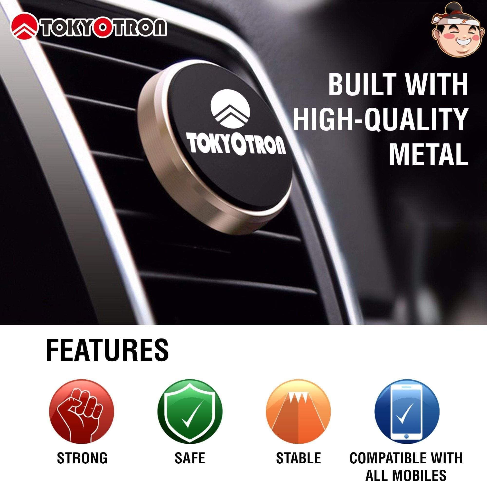 Tokyotron Magnetic Car Phone Holder - Strong Vent Mount Stand for iPhone, Samsung & Smartphones - Perfect for Driving, Commuting & Road Trips