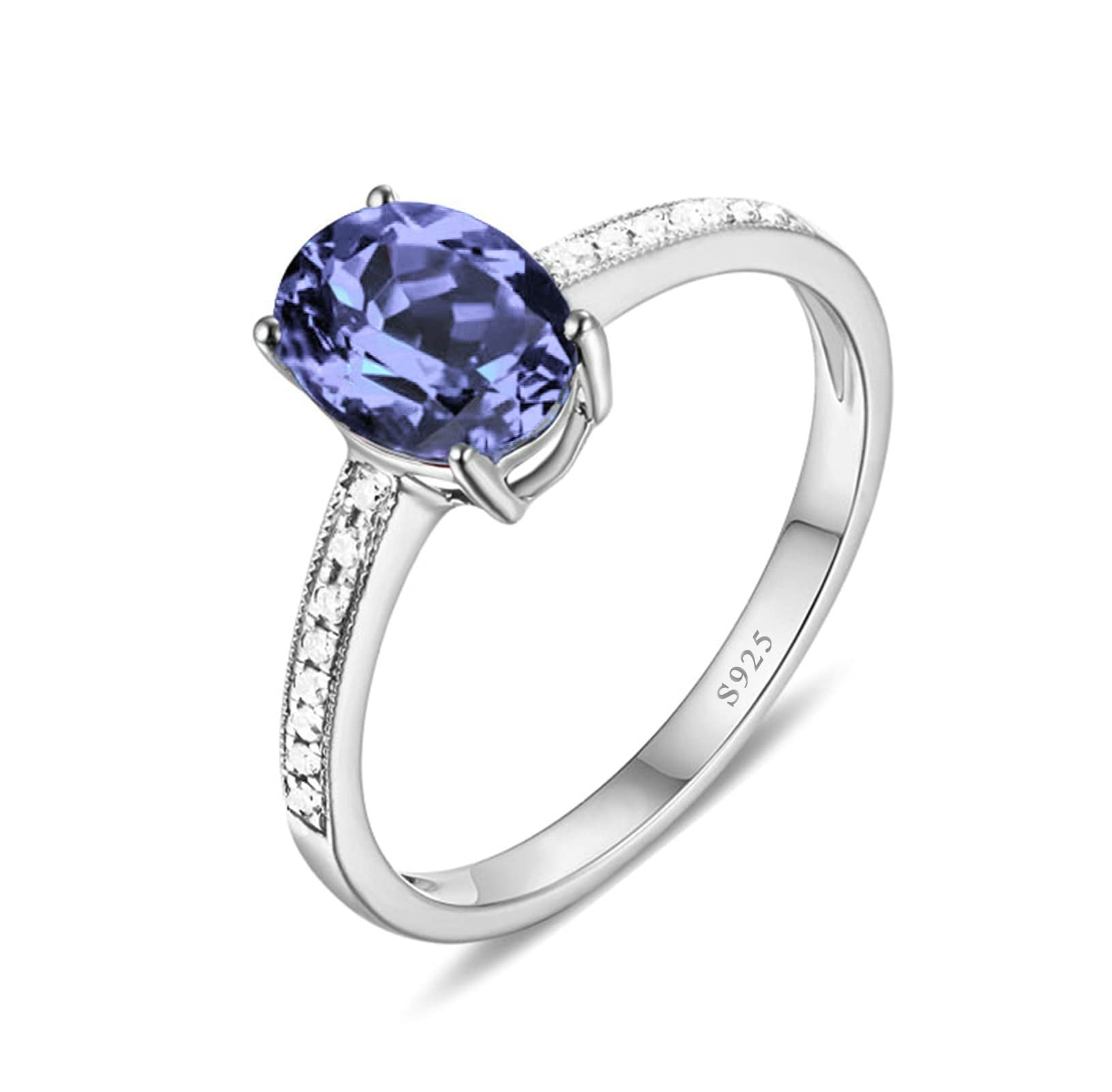 Gualiy Women's Sterling Silver Oval Lavender Purple Cubic Zirconia Promise Ring - Size 4-11 - Elegant Gift for Her, Anniversary, Engagement, Wedding, or Special Occasion Jewelry