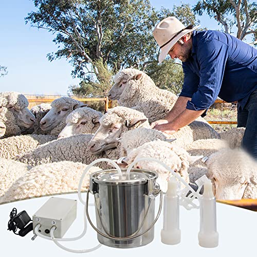 3L Electric Goat Milking Machine - Automatic Pulsation Vacuum Milker with 2 Teat Cups & Stainless Steel Bucket - Portable Pulse Breast Pump for Dairy Goats - Perfect for Small Farms, Homesteads and Goat Milk Production
