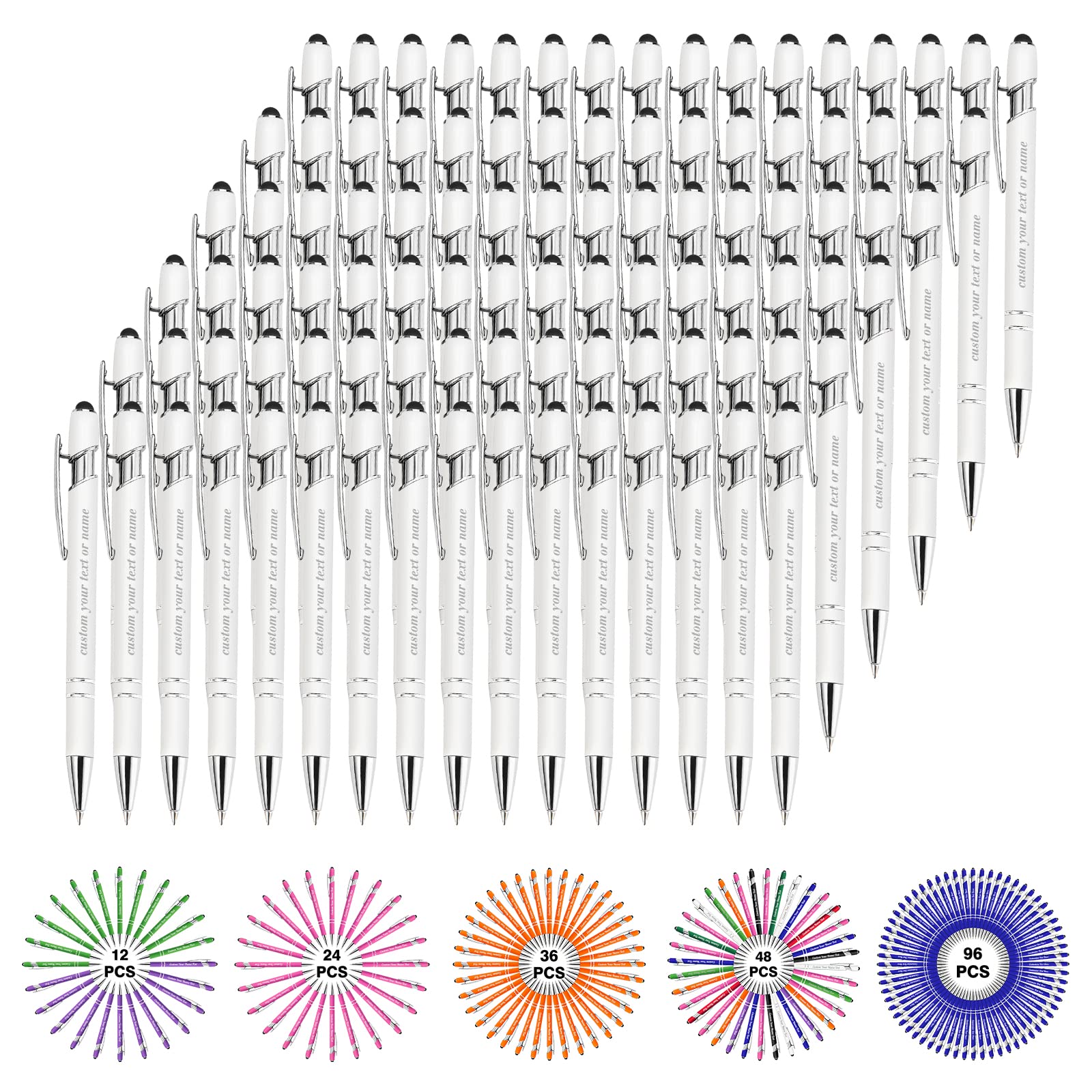 Custom Engraved Personalized Pens with Name - Bulk 96pc Set for Business, Graduation & Birthday Gifts - Ballpoint Pens with Logo & Text Engraving - Perfect for Corporate Events, School Supplies & Party Favors
