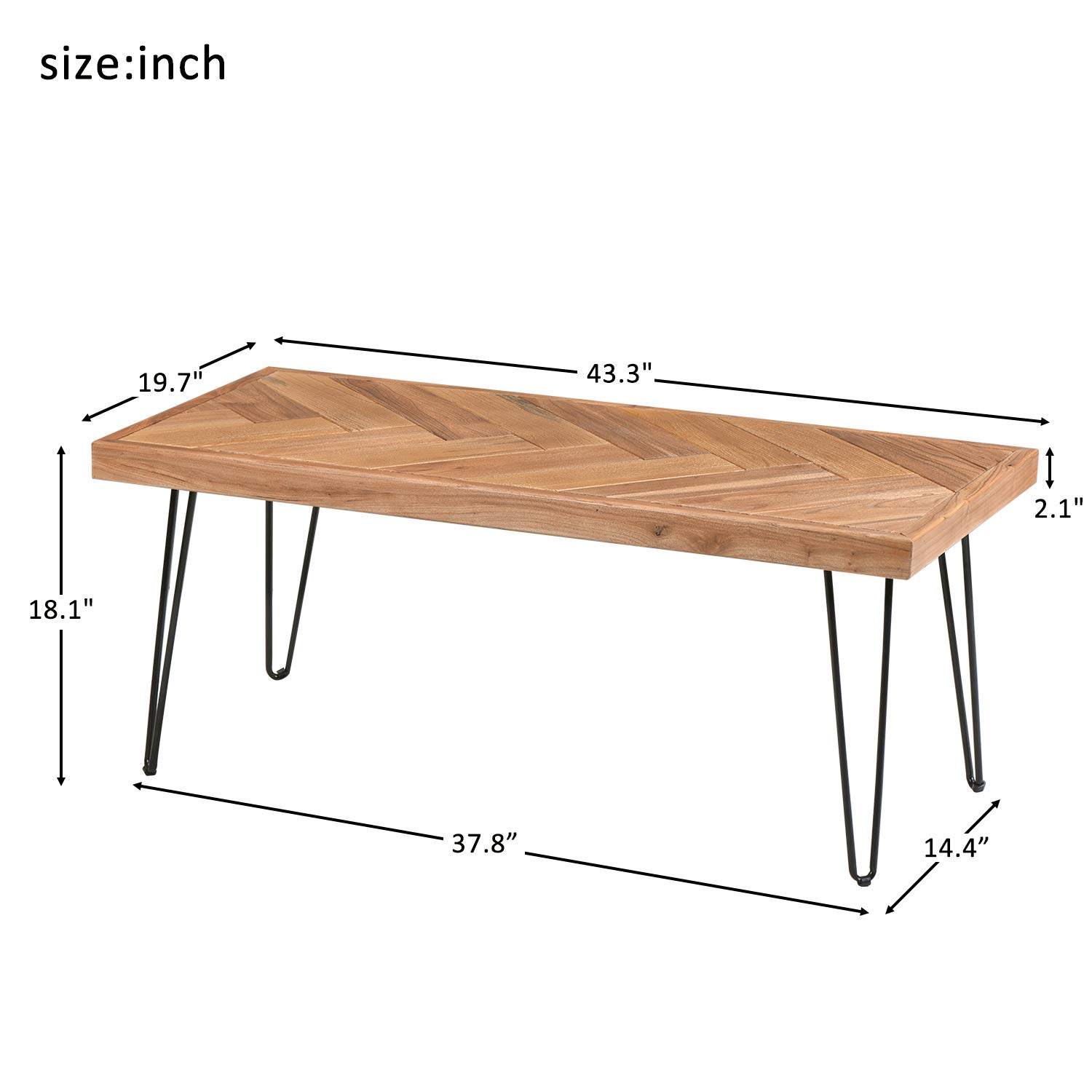 Modern Industrial Coffee Table - Easy Assembly Metal Cocktail Table with Glossy Finish for Living Room, Lounge, or Office (Nature Rough) - Perfect for Entertaining, Relaxing & Stylish Home Decor