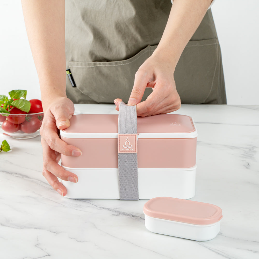 Bento Tek 41 oz Pink and White Buddha Lunch Box with Utensils & Sauce Cup | All-in-One Meal Prep Container | 7.25