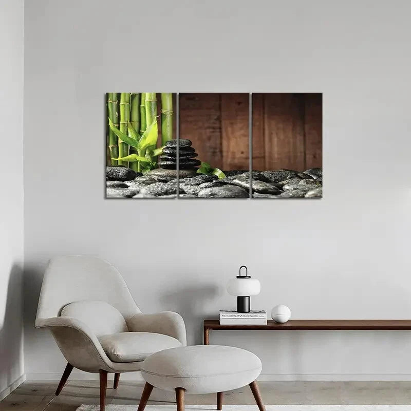 3-Piece Green Spa Wooden Background Metal Print - Ready to Hang Wall Art for Relaxing Bathroom, Bedroom & Living Room Decor