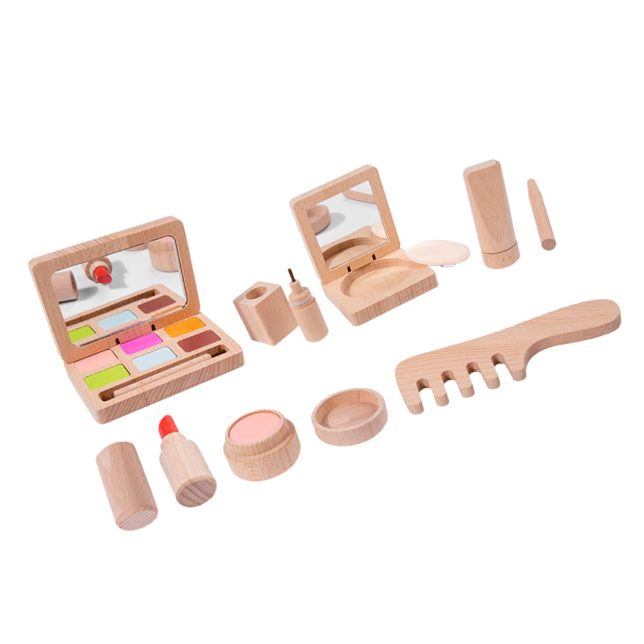 Vaguelly Wooden Pretend Play Makeup Kit for Kids - 12PCS Beauty Salon Toy Set with Cosmetic Bag, Safe Non-Toxic Toddler Makeup Toys for Girls Ages 3-6 | Perfect Birthday Gift for Pretend Play, Role Play & Dress-Up Games