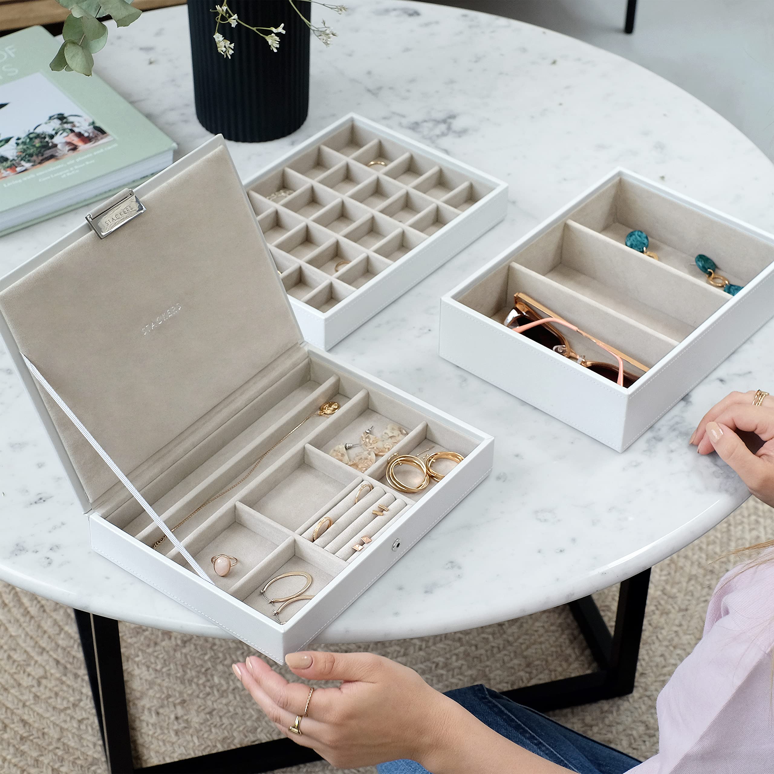 Elegant White Classic Medium Jewelry Box Set of 3 - Perfect for Gift Giving, Travel & Home Organization