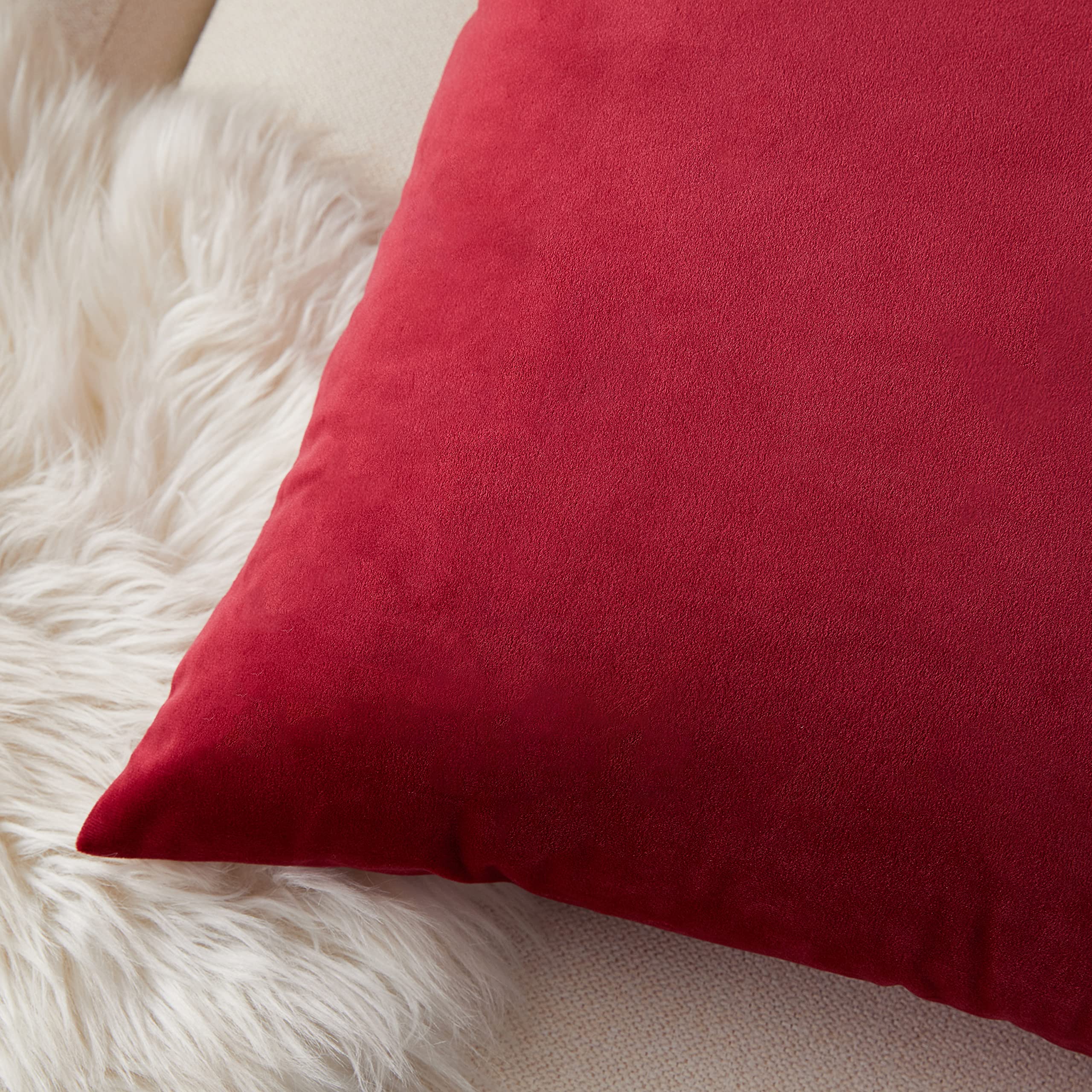 Luxury Wine Red Velvet Pillow Covers Set of 2 - 18x18 Inch Decorative Throw Pillow Cases for Sofa, Couch & Bed - Soft Home Decor Accent for Living Room, Bedroom & Dorm
