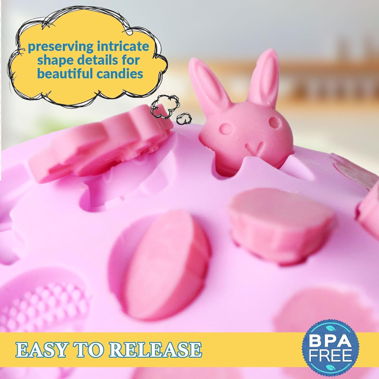 LEGACYCART 18 Cavity Easter Mold Set - Egg, Bunny, Basket & Duck Shapes | BPA-Free, Non-Toxic Silicone Baking Molds for Chocolate, Candy, Ice, Pudding & Cake Decorating | Perfect for Easter Parties, DIY Treats & Holiday Baking