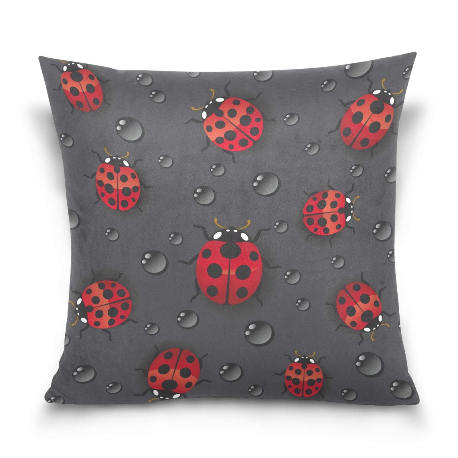Red Ladybugs Decorative Throw Pillow Covers 18x18 Inch - Square Farmhouse Style Cushion Cases for Sofa, Couch, Bed & Home Decor | Perfect for Living Room, Nursery & Outdoor Use
