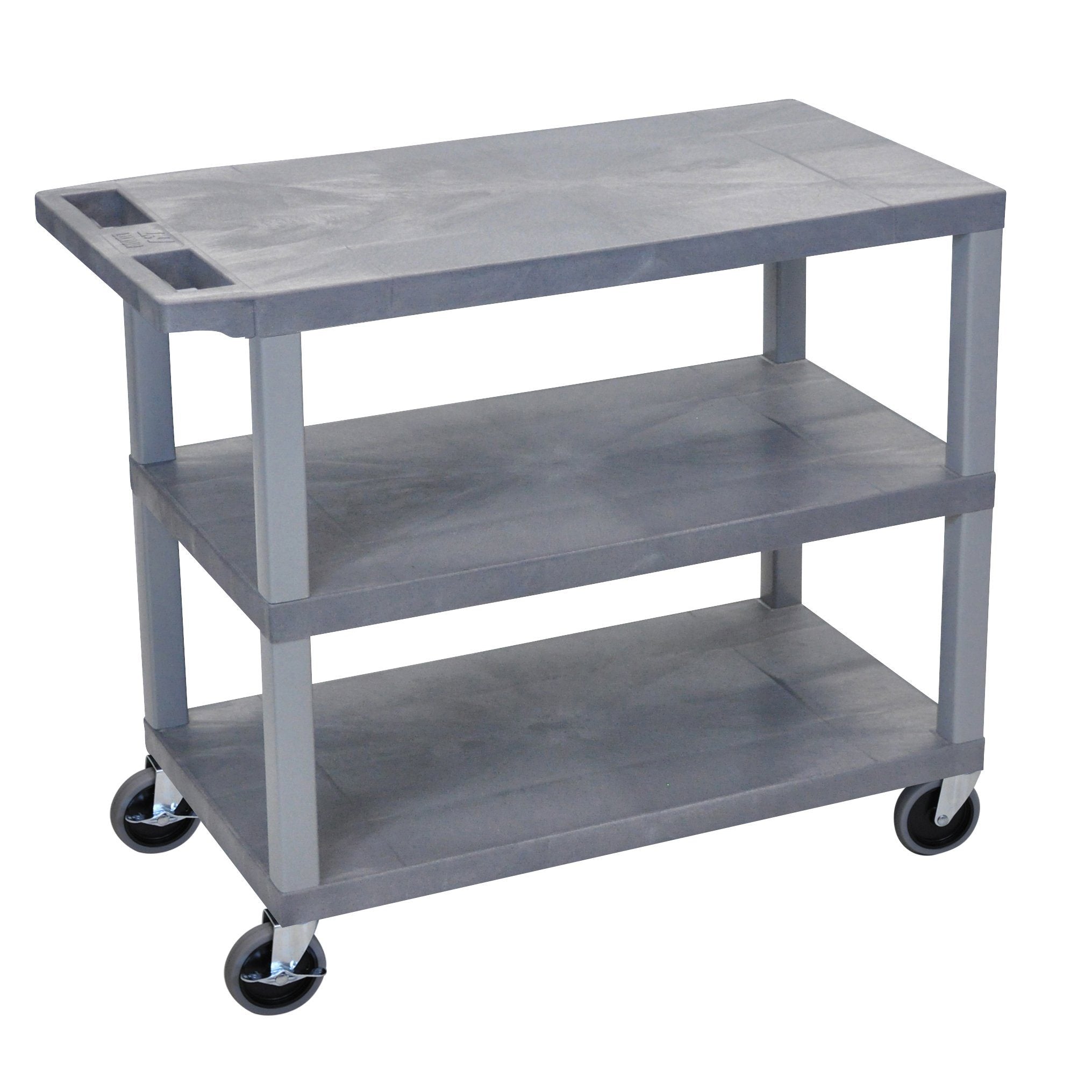 Luxor Gray EC222 G 18x32 Utility Cart with 3 Flat Shelves - Perfect for Kitchen, Office, or Workshop Storage and Organization