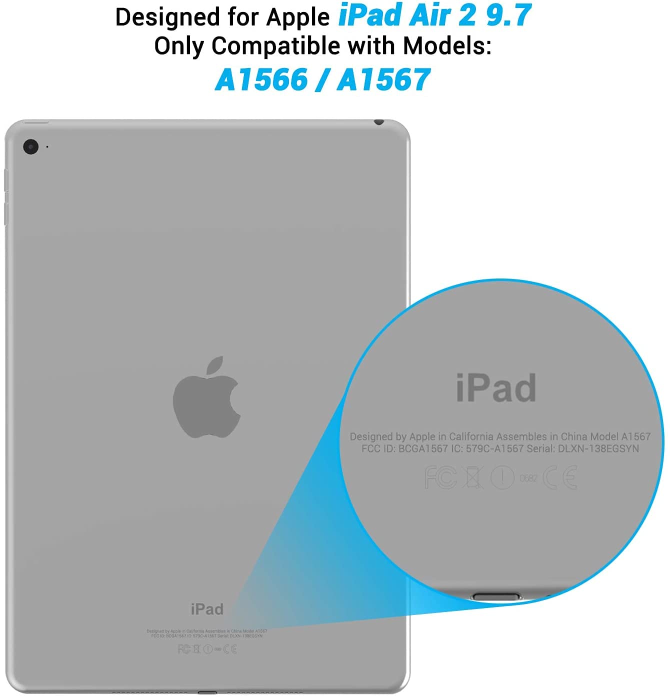 iPad Air 2 Case 2014 (9.7 Inch) - Slim Clear Black Soft TPU Protective Cover with Shock Absorption for iPad Model A1566/A1567 - Perfect for Work, Travel & Everyday Use